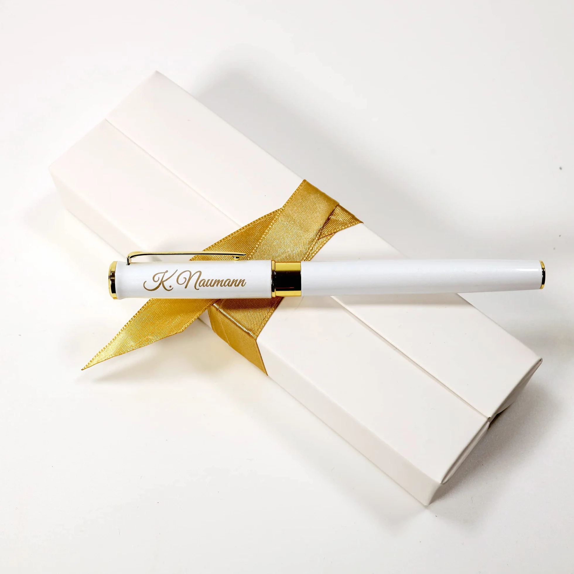 Penna personalizzata in metallo Premium con confezione regalo | Incisione laser - Bianco
