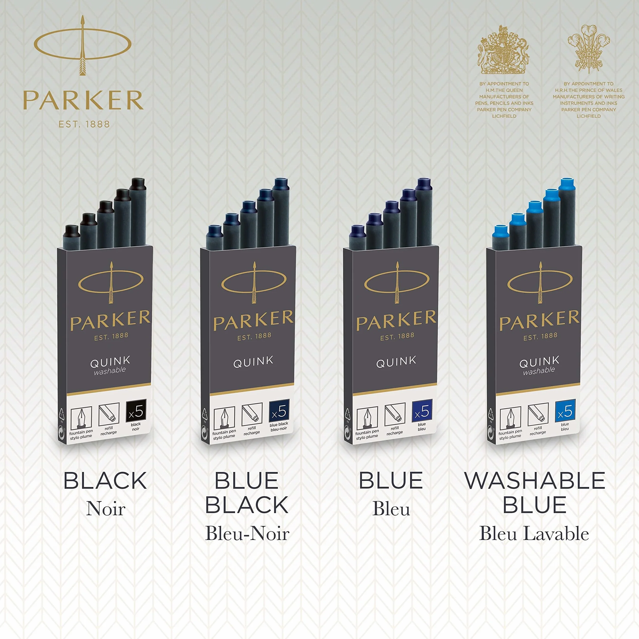Parker Cartucce di Ricarica Inchiostro Penna Stilografica QUINK Blu-Nero Confezione da 5