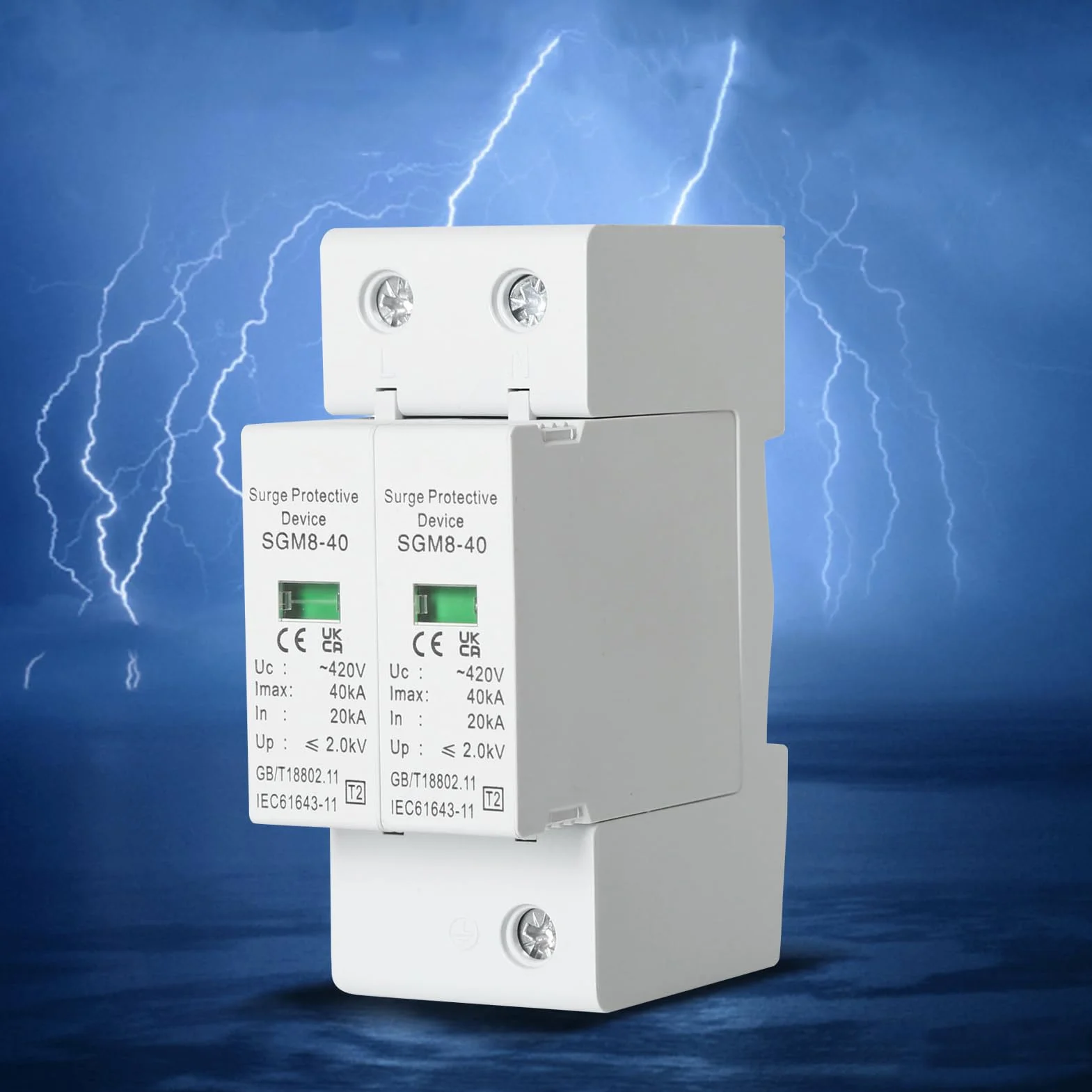 Scaricatore di Sovratensione 2P 40kA 220V Protezione contro i Fulmini Guida DIN
