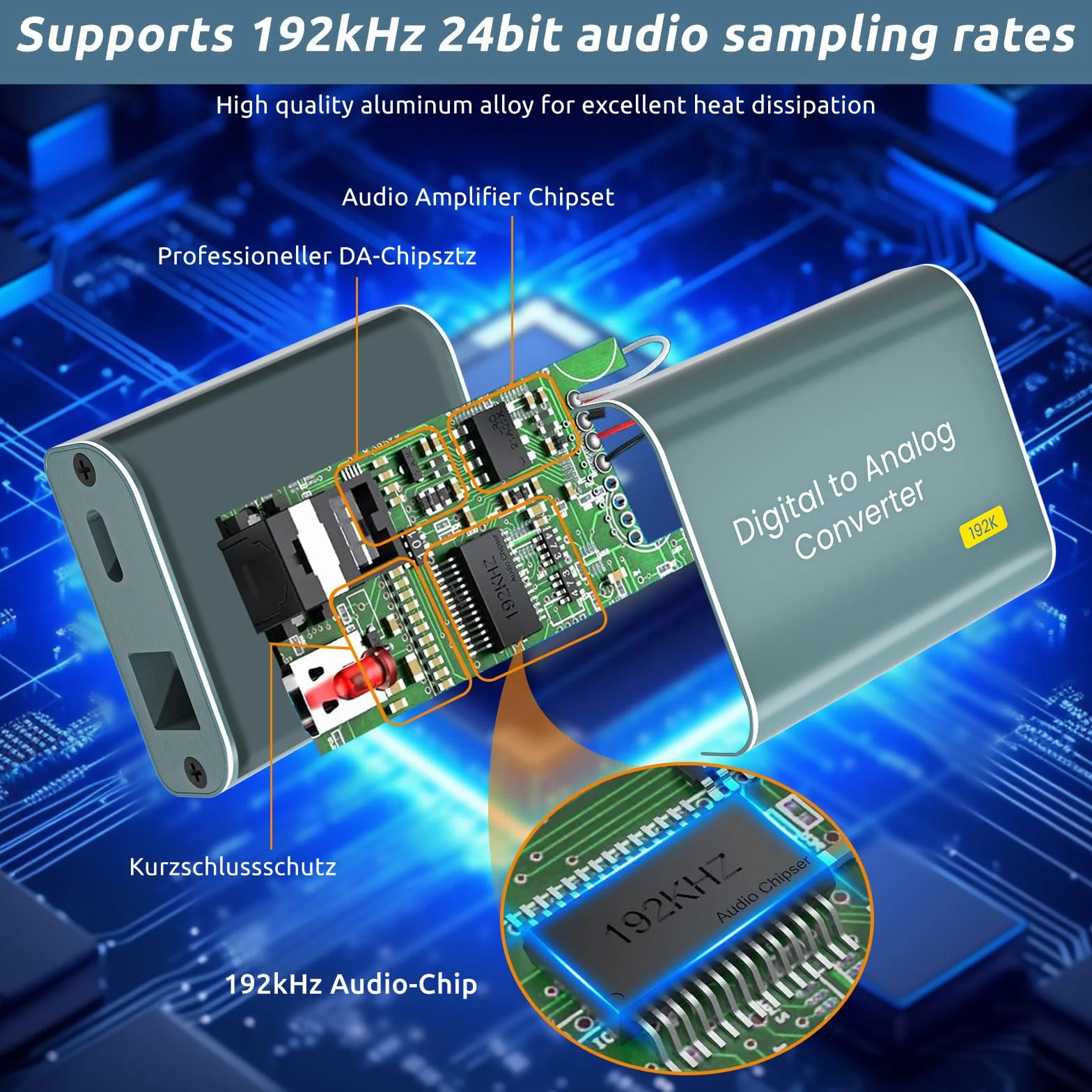 192KHz DAC Convertitore Audio Digitale Analogico Fibra Ottica Coaxial Toslink SPDIF a L/R Jack 3.5mm per Cuffie PS3 HDTV Blu Ray DVD Sky HD Fire TV Box