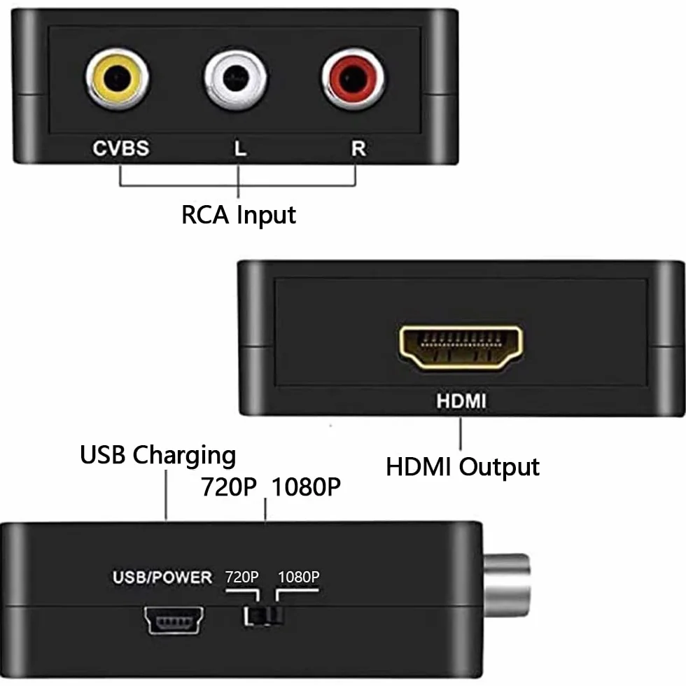 Adattatore HDMI AV to HDMI 1080P PAL NTSC USB per PC WII N64 TV PS3 Blu-Ray