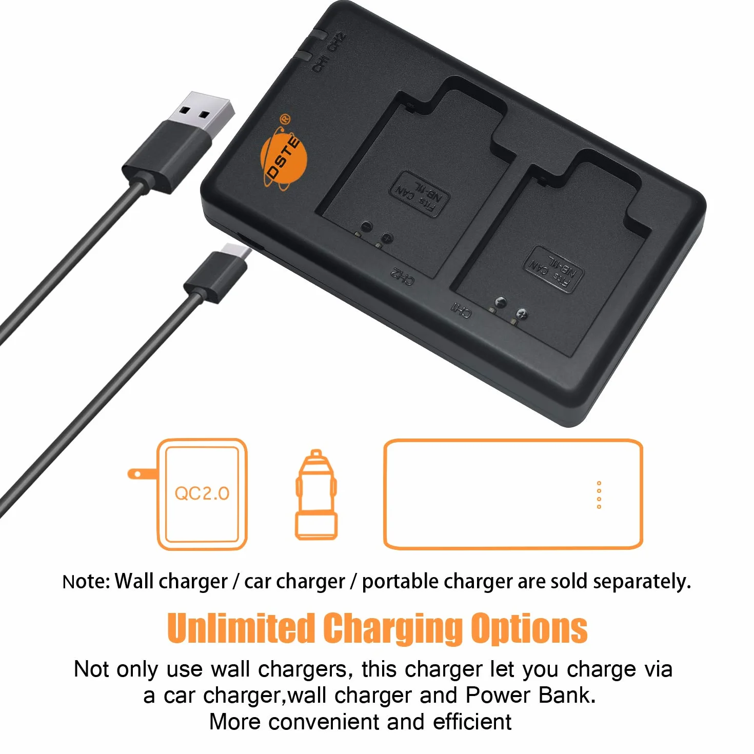 DSTE USB Dual Caricatore Compatibile per Batteria NB-11L NB-11LH CB-2LF