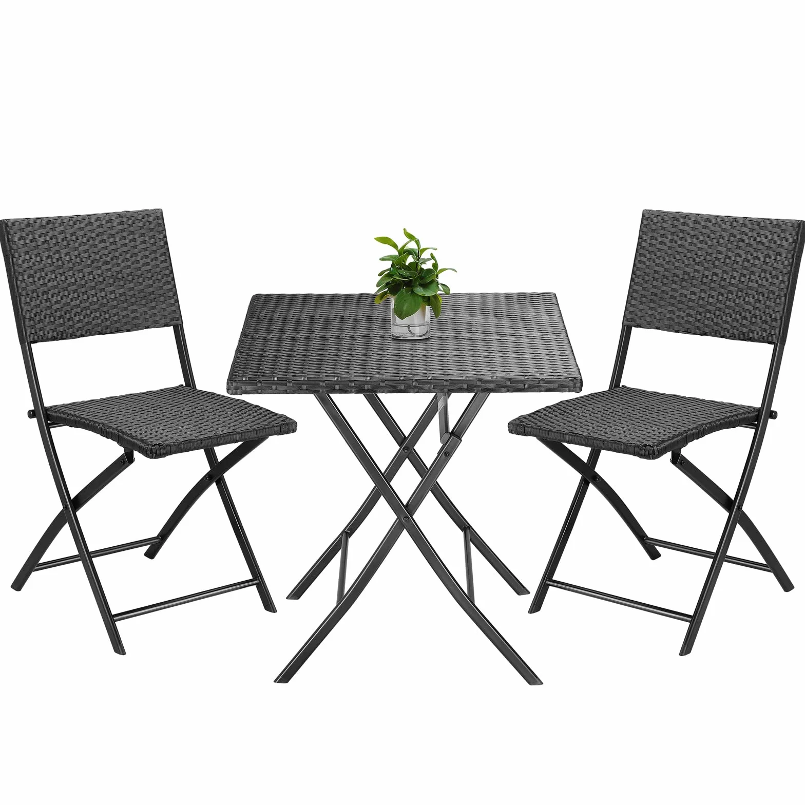 Casaria Mobili da Balcone in Polyrattan Set 3 Pezzi Pieghevole Salvaspazio 2 Persone Balcone Terrazza Giardino Arredo