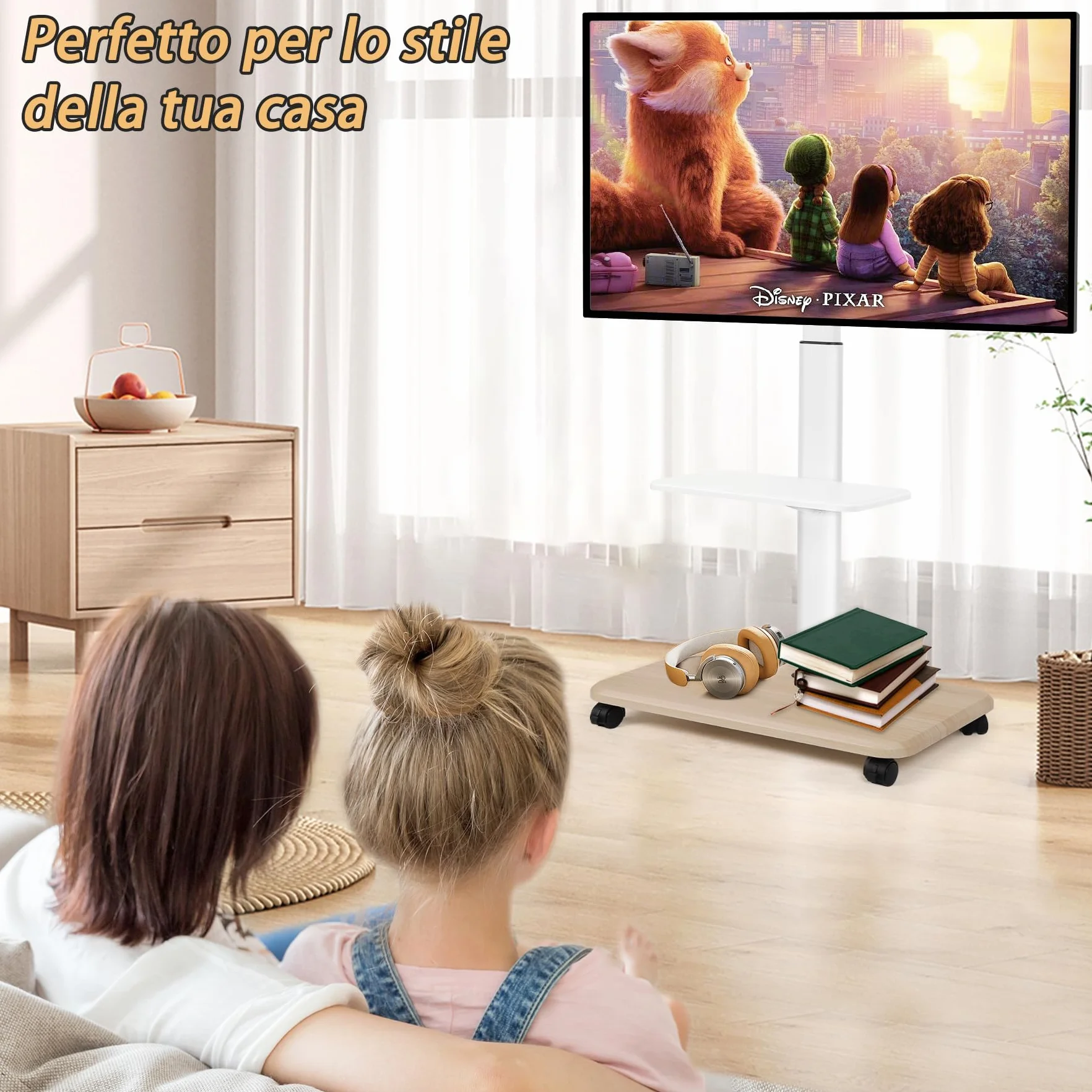 Supporto per TV con ruote bloccabili e ripiano per laptop, per schermi LED LCD OLED da 32-70 pollici, fino a 45,4 kg, altezza regolabile