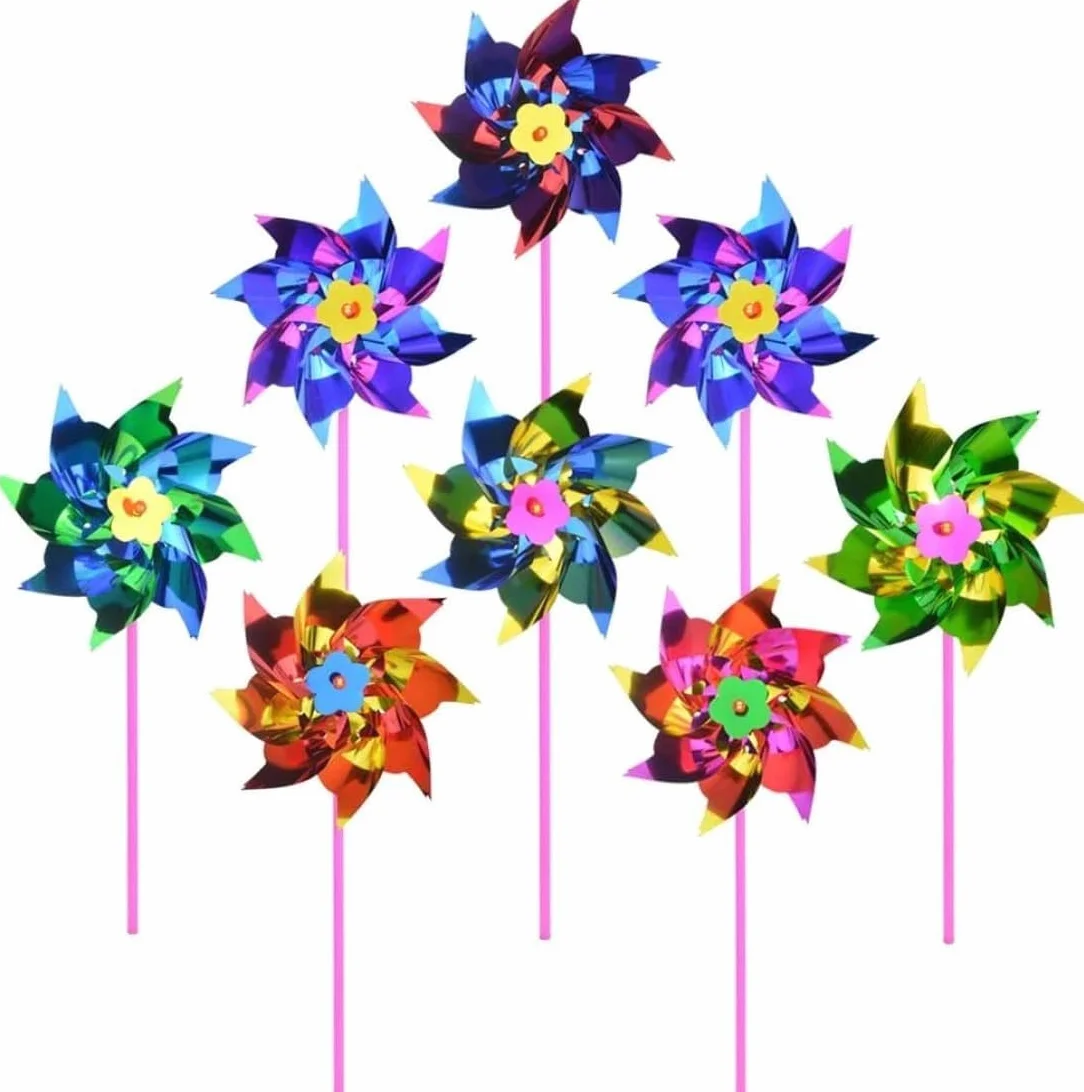 Set di 100 Ruote a Vento Arcobaleno in Plastica, Mulino a Vento per Feste, Giardino, Prato, Decorazione e Sculture da Giardino