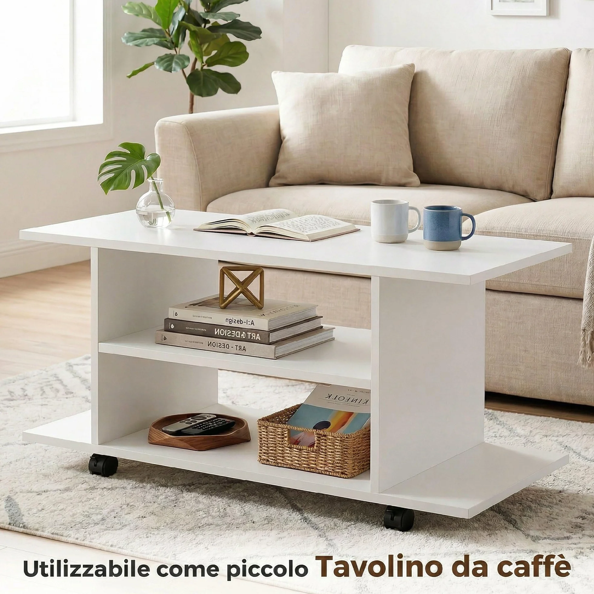 HOMCOM Mobile TV Moderno con Ripiani, 42" Porta TV con Ruote, 80x40x40 cm, Bianco