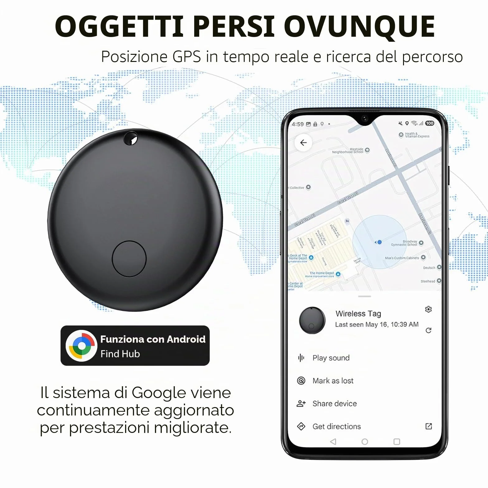 Android Smart Tag Tracker con Google Find Hub IP68 Impermeabile Bluetooth Localizzatore Custodia Protettiva 4 Nero