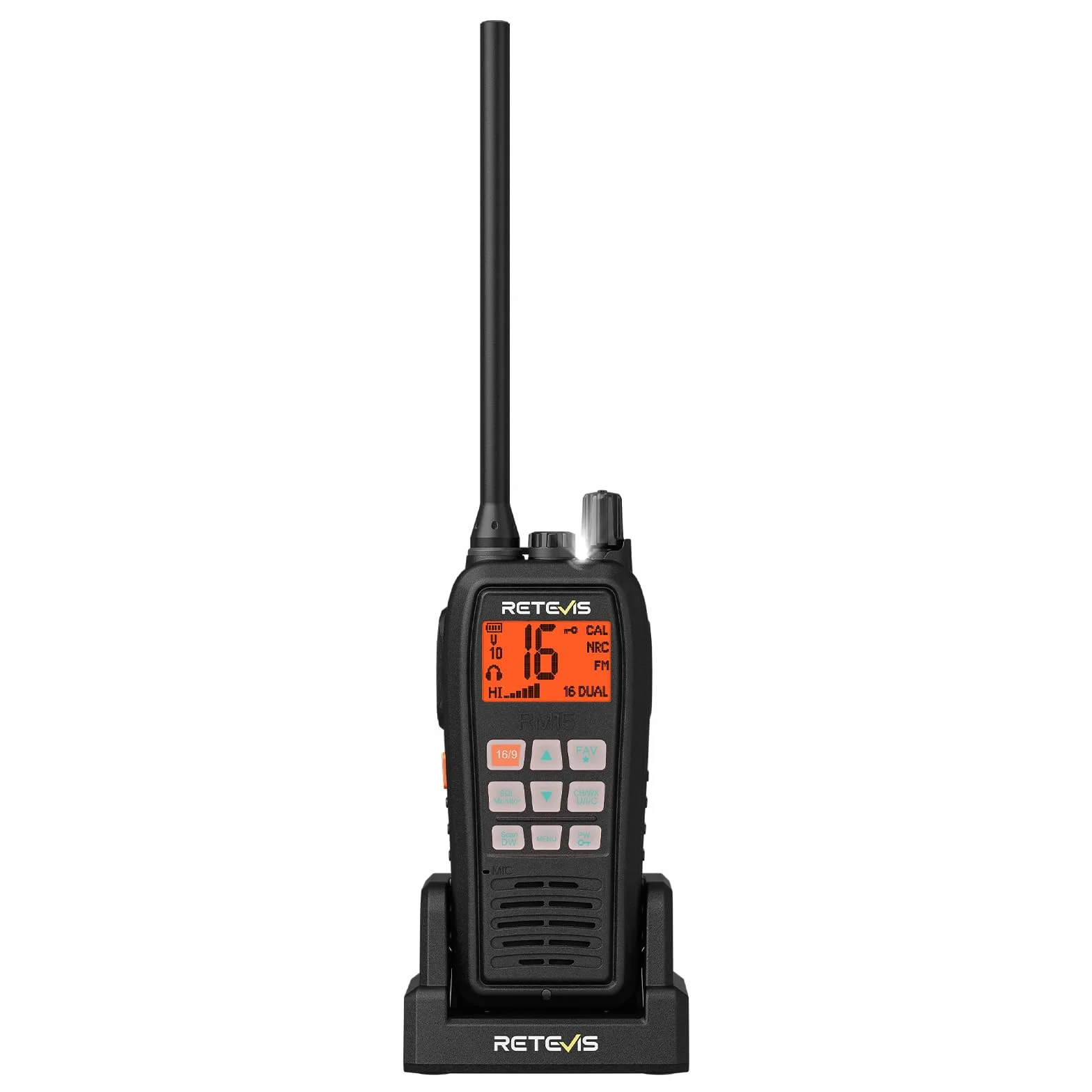 Retevis RM15 VHF Marino Walkie Talkie Portatile Galleggiante IP68 2000 mAh Batteria Schermo Due Colori 88 Canali Radio Bidirezionale per Barche Nero