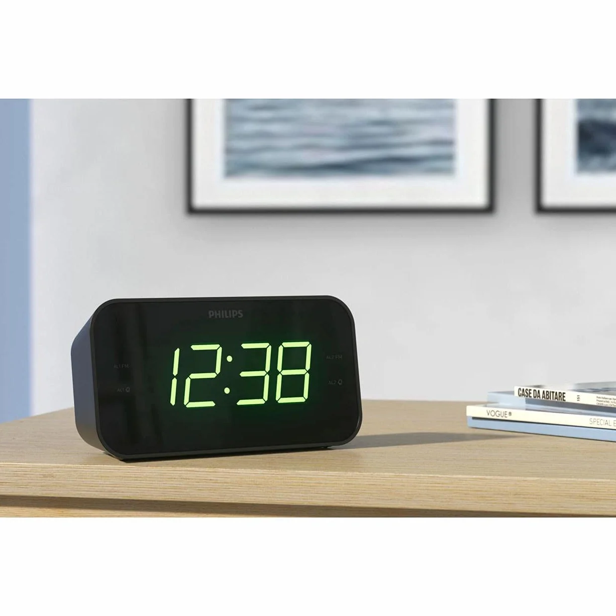 PHILIPS Sveglia Radio Digitale Doppio Allarme Sleep Timer Snooze Portatile Batteria Backup Nero Ampio Display