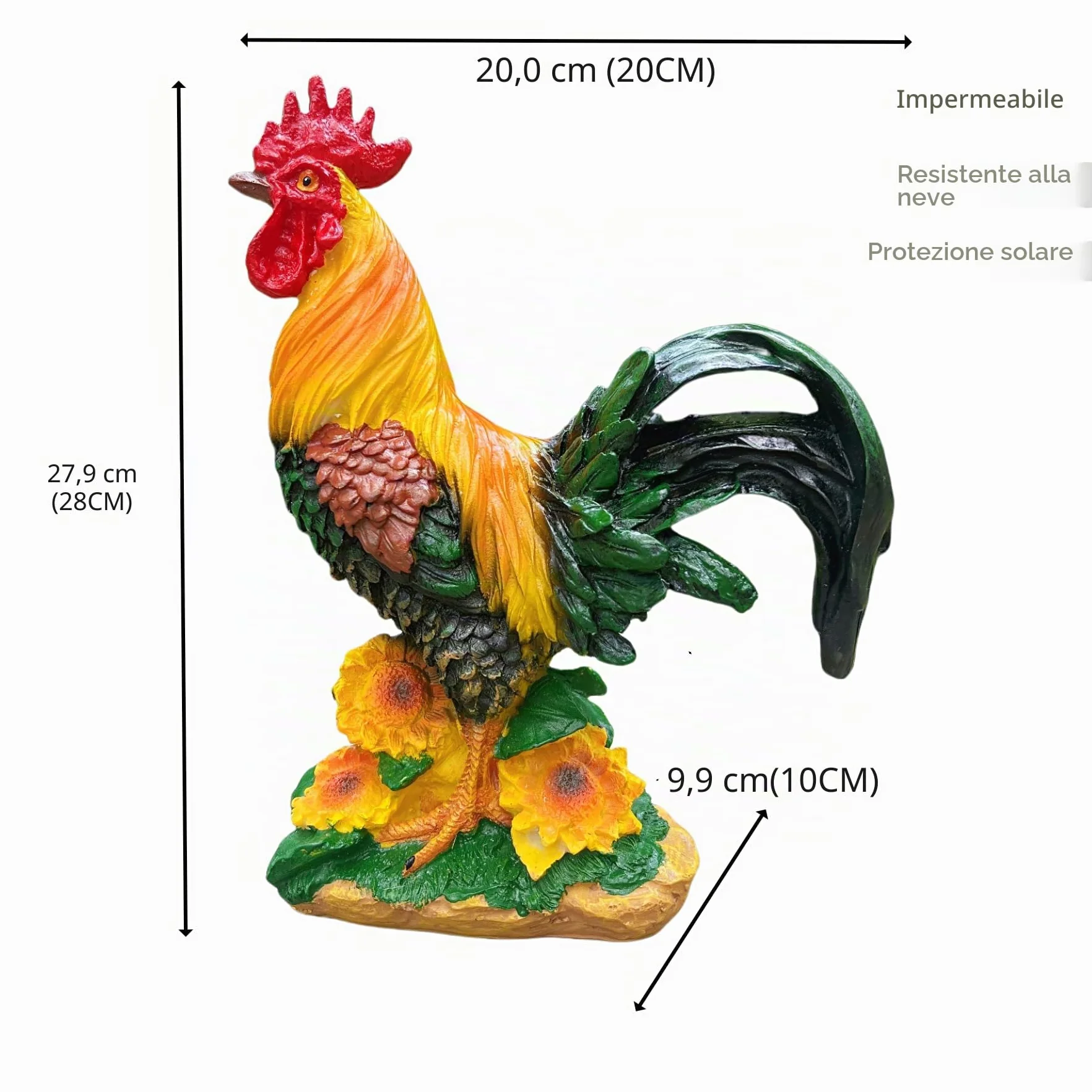 Decorazioni per statue da giardino a forma di gallo, scultura di pollo da cortile, decorazione di animali da fattoria, patio, cucina e ornamenti da prato