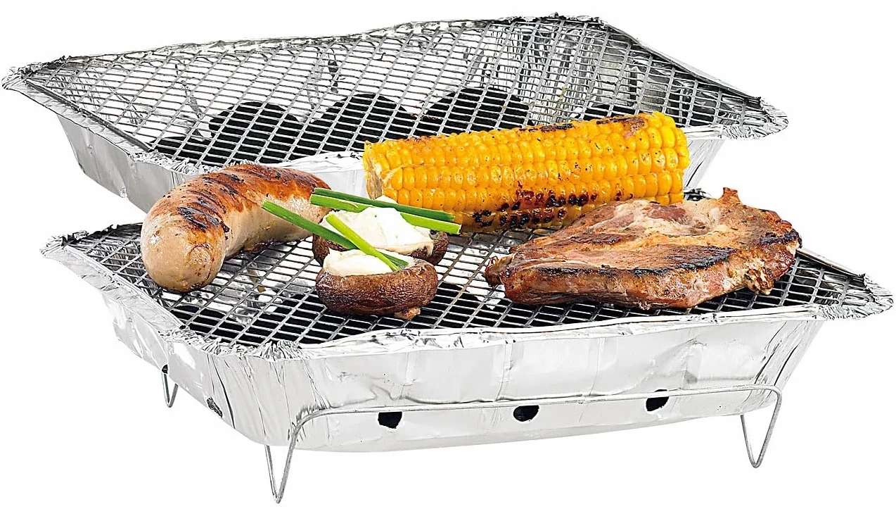 Infactory Barbecue usa e getta, confezione da 2 pezzi, con carbone & accendifuoco