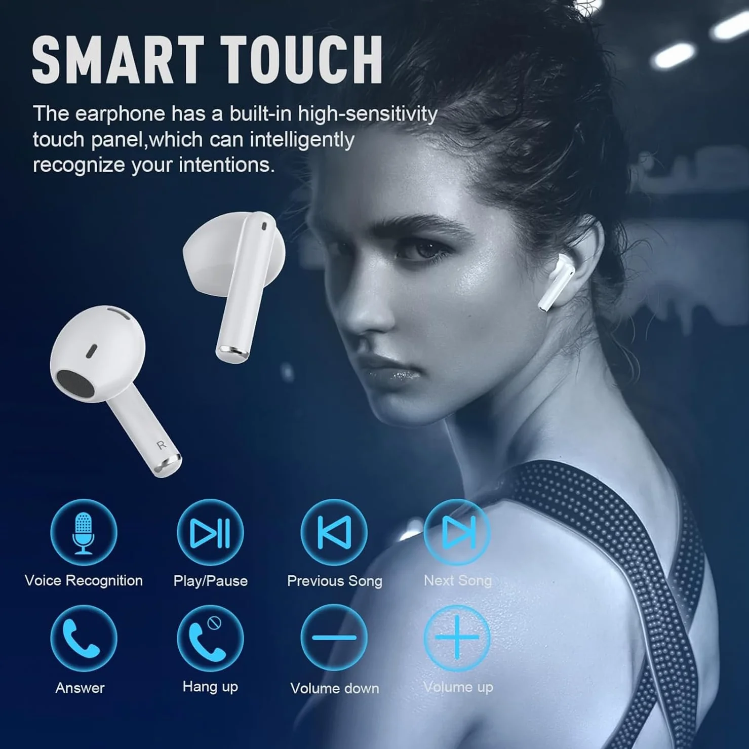 Cuffie Bluetooth 5.3 Wireless In Ear, 50 Ore Stereo HiFi con 4 ENC Mic Cancellazione Rumore, IP7 Impermeabili Sport Senza Fili per iPhone Galaxy Android