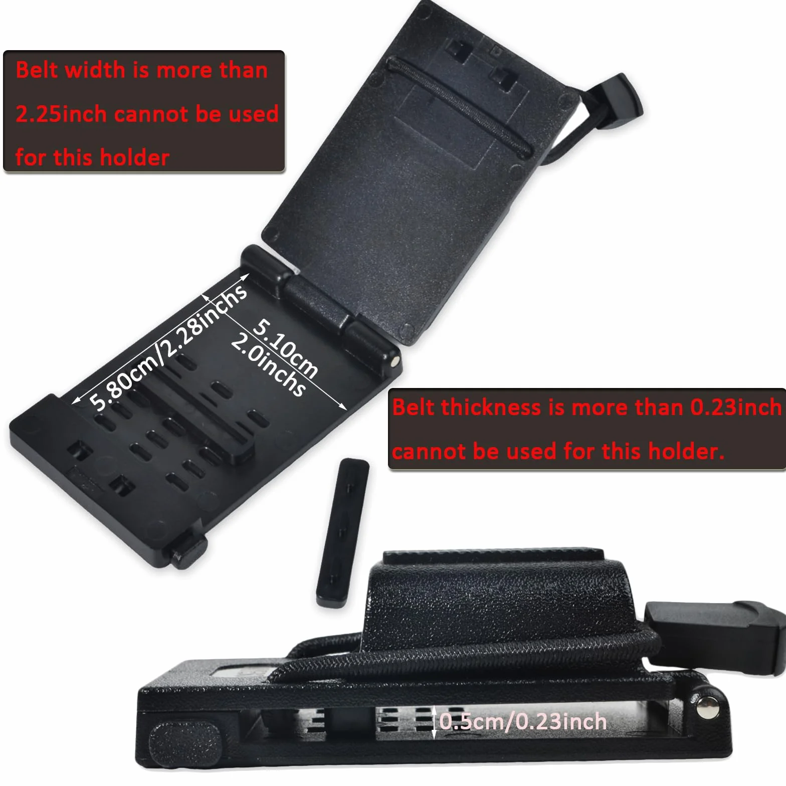 Supporto per walkie talkie da cintura 25-58mm, clip per radio compatibile Molle, Nero
