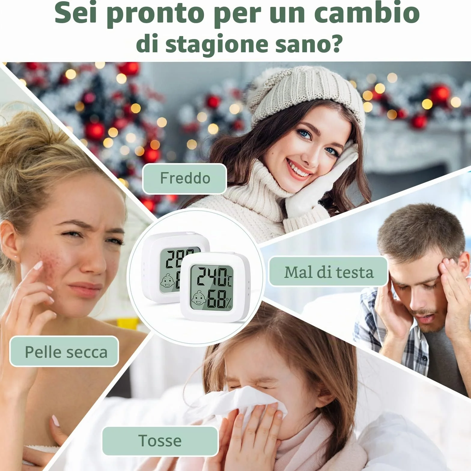 Vinabo Termometro Igrometro Digitale Interno 2 Pezzi, Alta Precisione con Indicatore Comfort
