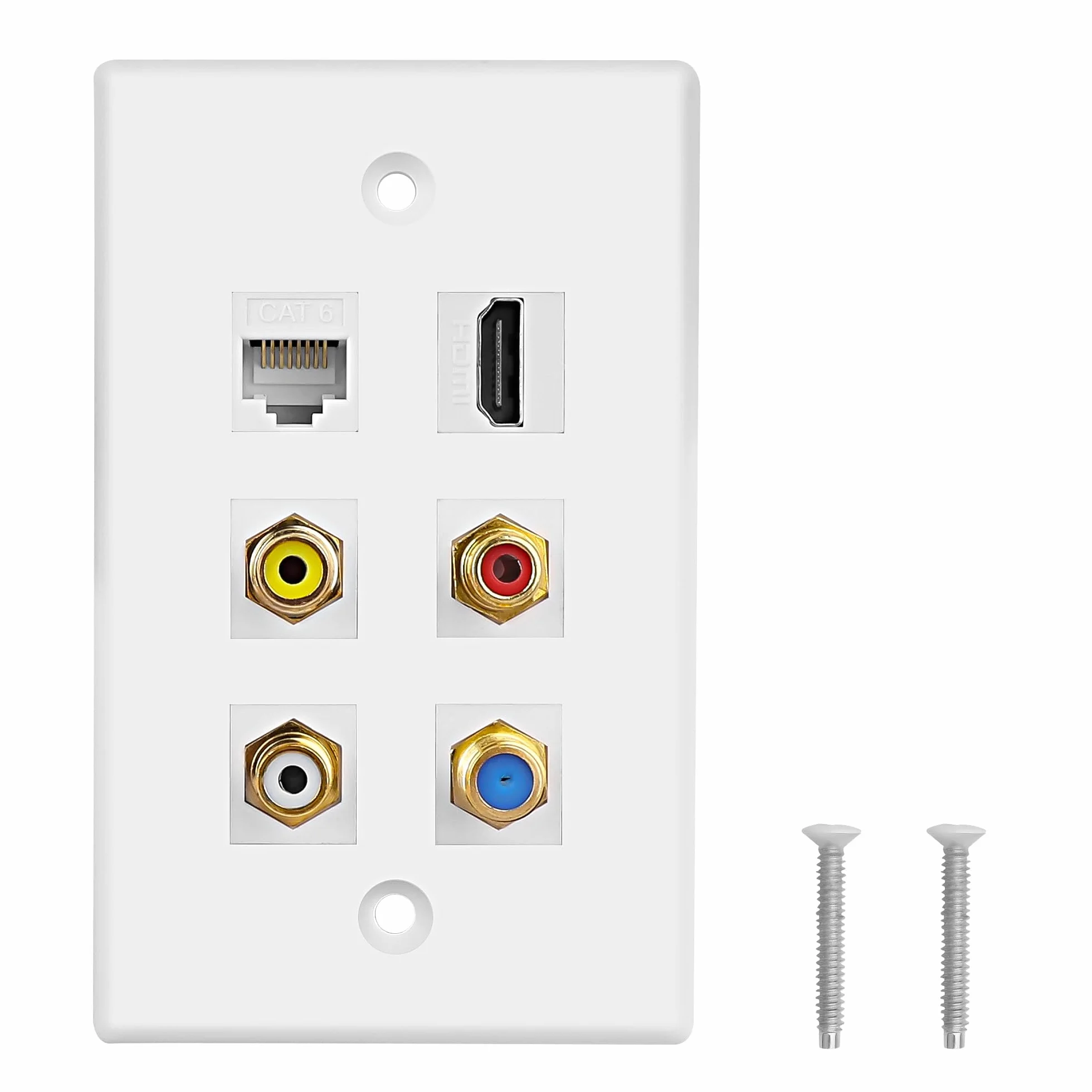 MEIRIYFA Pannello da parete HDMI RCA 6 porte Keystone 3 RCA + 1 Cat6 + 1 Coassiale TV + 1 HDMI Femmina