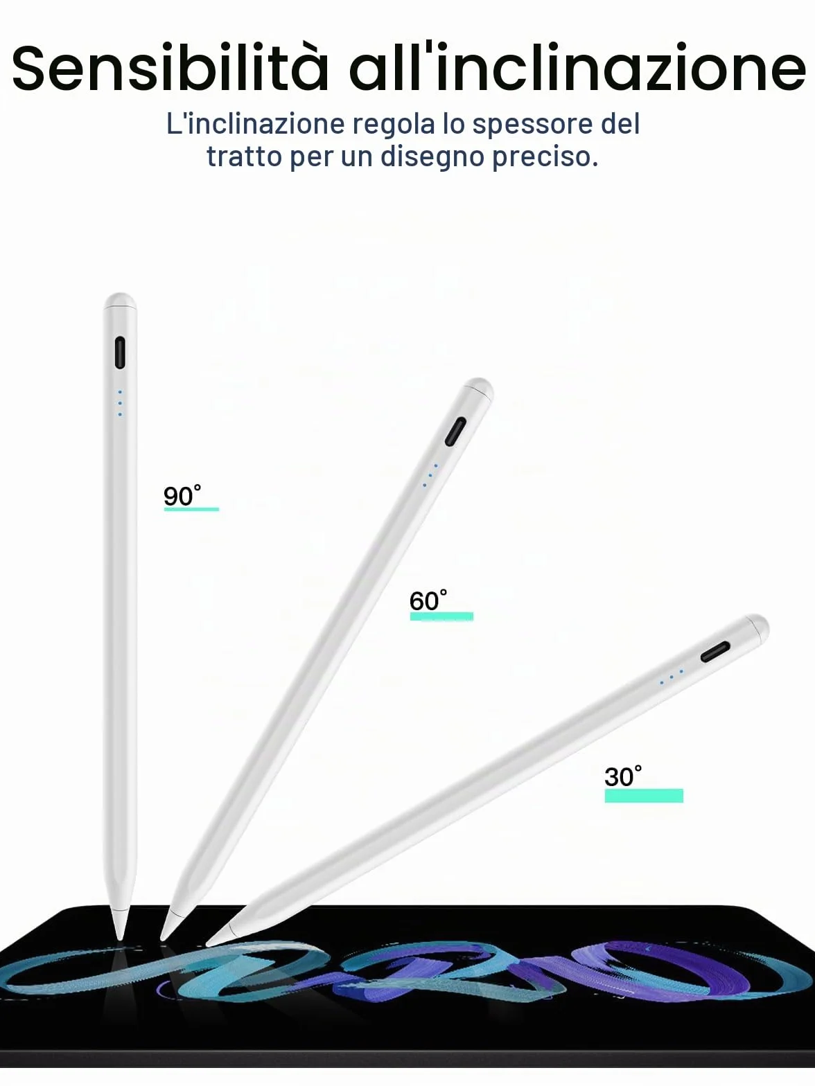 Penna per iPad 2018-2026 Ricarica Rapida Rifiuto Palmo Inclinazione Compatibile iPad 11/10/9/8/7/6/A16 Mini 7/6/5 Air M4/M3/M2 11" 13" 5/4/3 Pro M5/M4 13" 12.9" 11"