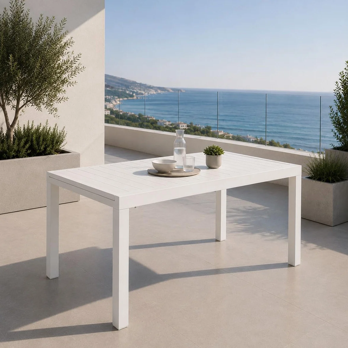 Yellowshop - HILL Tavolo da giardino rettangolare allungabile per esterno in alluminio L160/240xP90xH75 cm Bianco o Coffee (Bianco)
