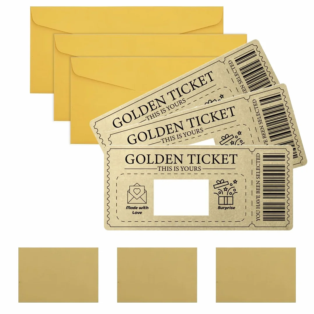 Biglietto d'Oro da Personalizzare 3 Pezzi con Etichetta Gratta e Vinci, Cartoline Regalo con Busta, Auguri Compleanno, Idee Regalo Originali per Donne (Dorato)