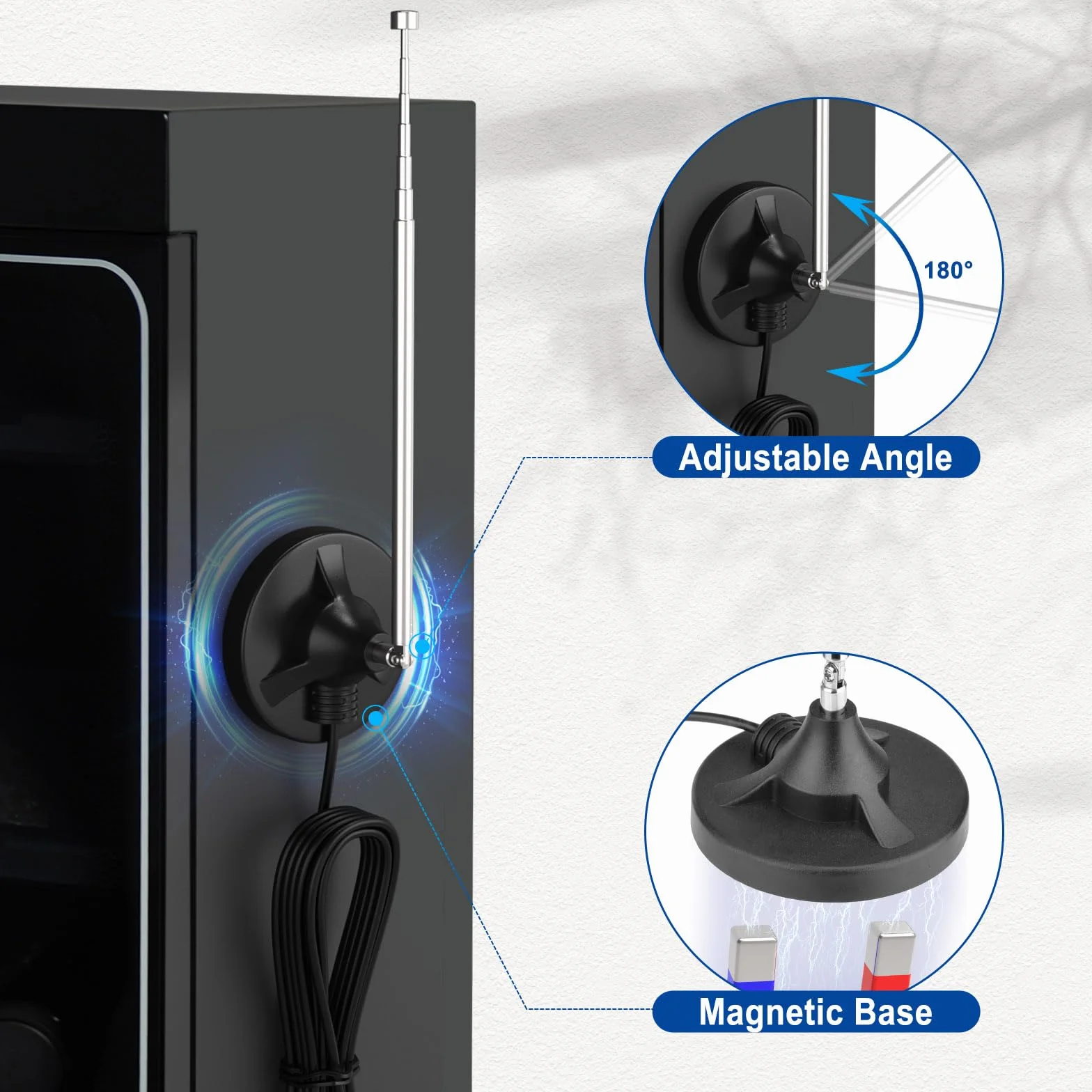 Eightwood Antenna Radio FM DAB Telescopic Digitale 75 Ohm con Base Magnetica Extension 2.5M Cable