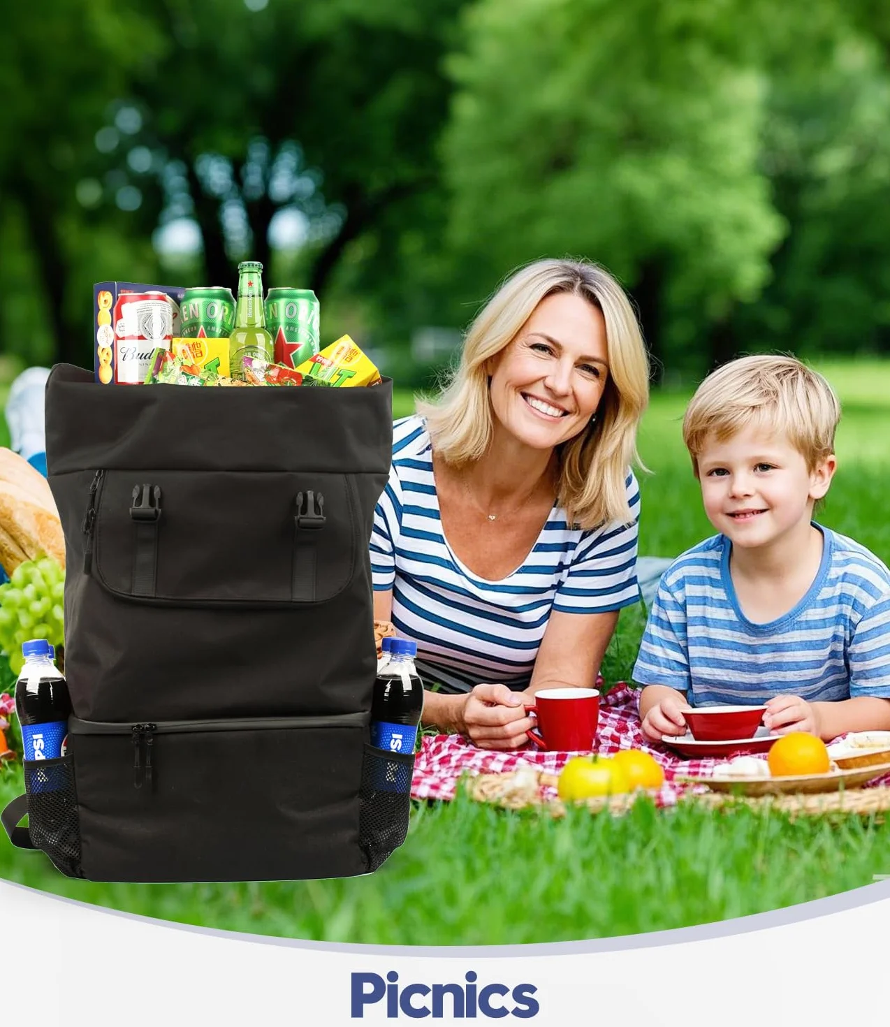 DEWUR Zaino termico da 35 l, grande, 2 in 1, borsa termica a doppio strato, impermeabile, per picnic, spiaggia, barbecue, campeggio, viaggi, famiglia