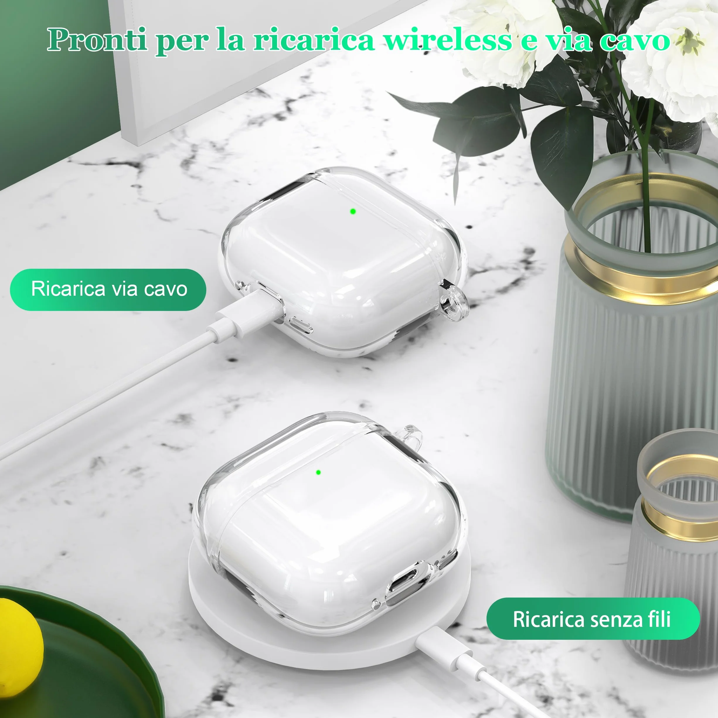 Custodia AirPods 4 generazione 2024 TPU antiurto anti-ingiallimento Bianco