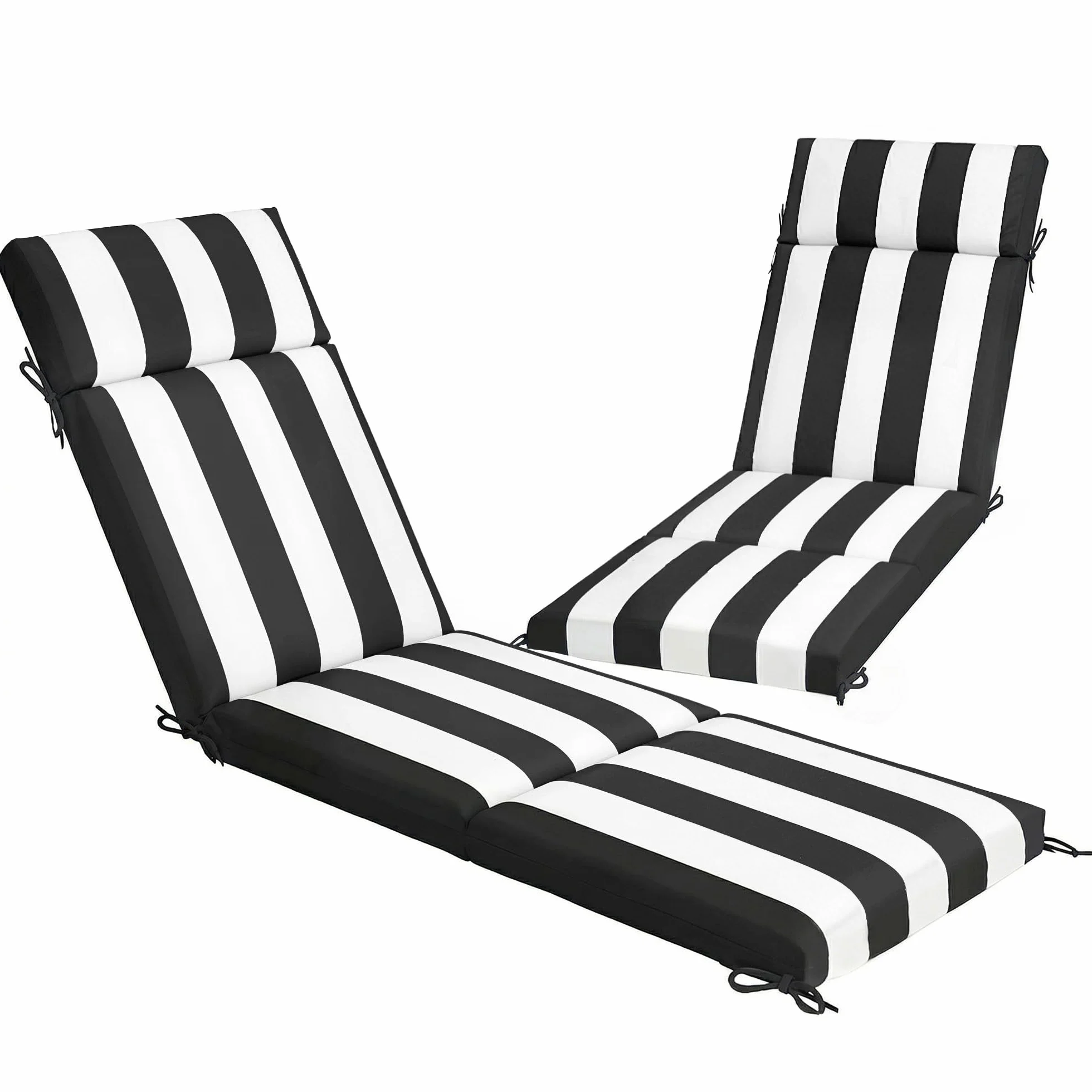 Outsunny Set 2 Cuscini per Sedie da Esterno con 6 Lacci di Fissaggio, Cuscini da Esterno Imbottito in Poliestere, per Sdraio Prendisole Giardino Patio, 183x53.5x6.5 cm, UV30+, Nero e Bianco