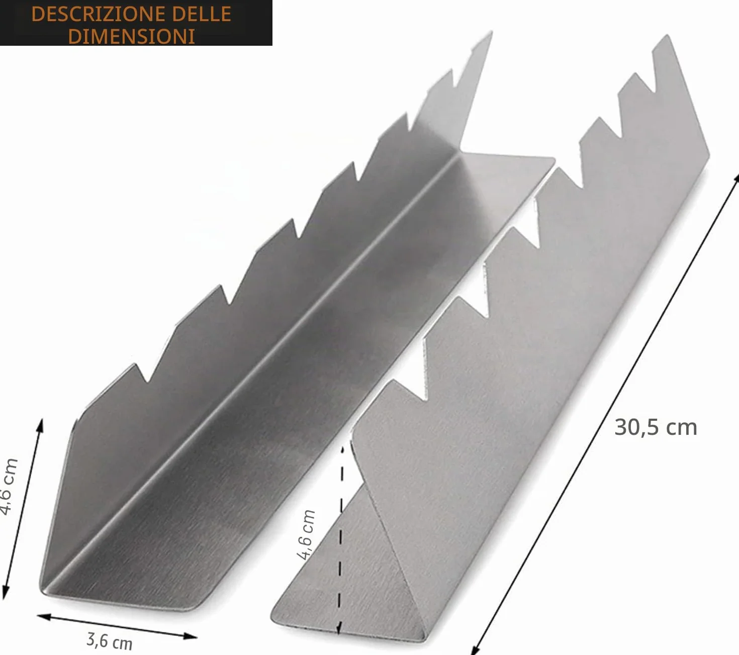 Griglia per spiedini per 6 spiedini. Realizzato in Metallo Acciaio Inox. Lunghezza Rack 30 cm, Altezza 4 cm, Larghezza Base 3,5 cm (6 Pezzi