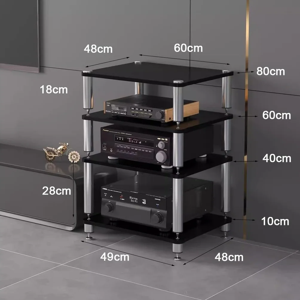 Rack HiFi 4 Livelli Regolabile in Altezza Supporto TV AV per Amplificatore Altoparlanti Giradischi