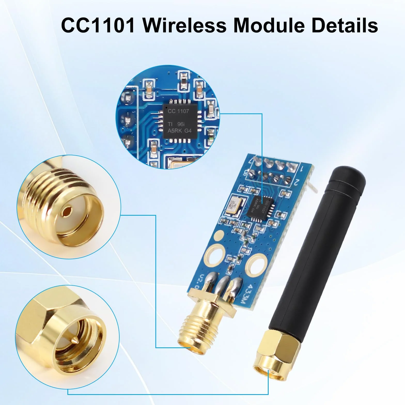 CC1101 Modulo Wireless 433MHz con Connettore Antenna SMA 1.9-3.6V DC per Arduino 3PCS
