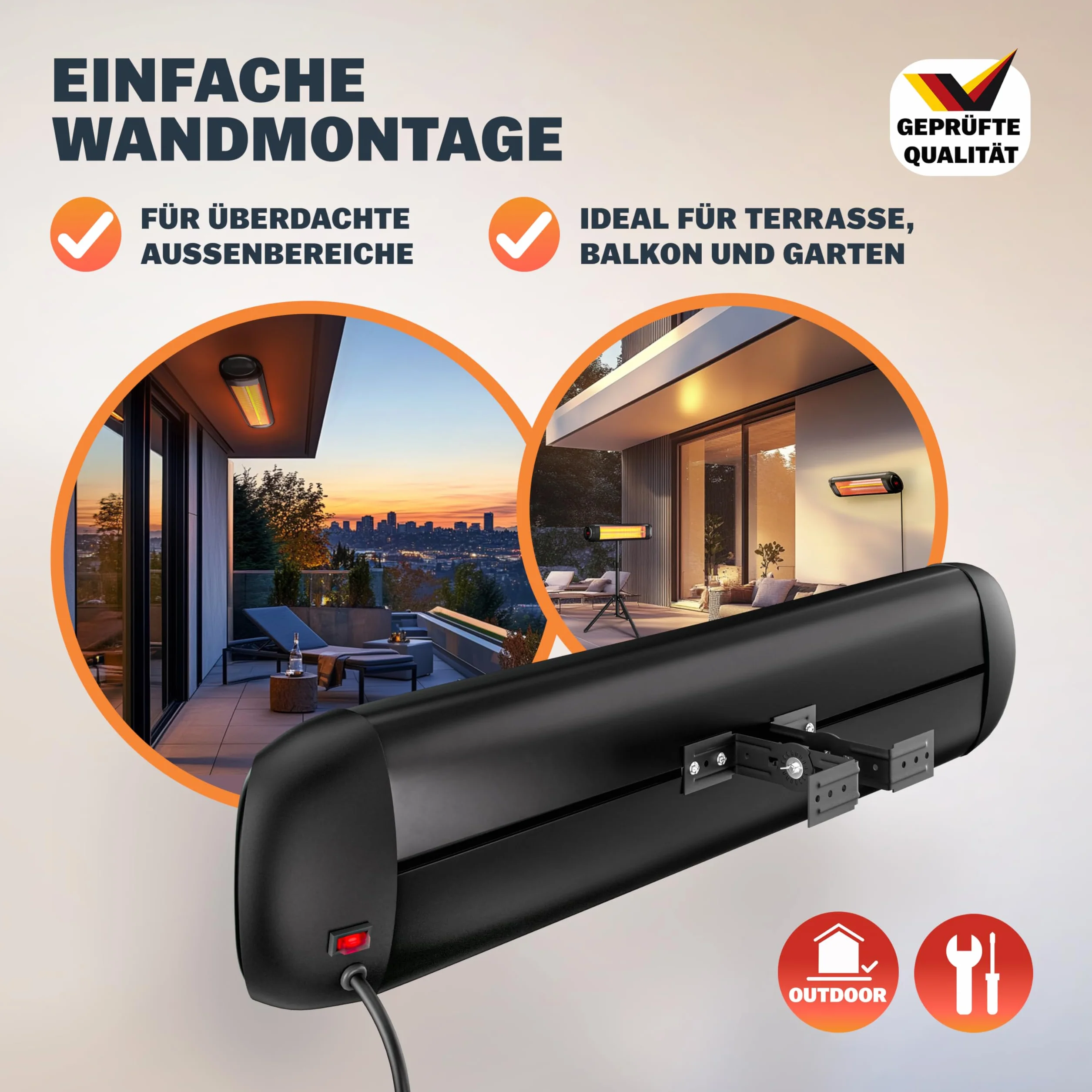 Monzana Stufa a Infrarossi 2500W a Parete 3 Livelli Calore Inclinabile 90° Telecomando Timer 24h