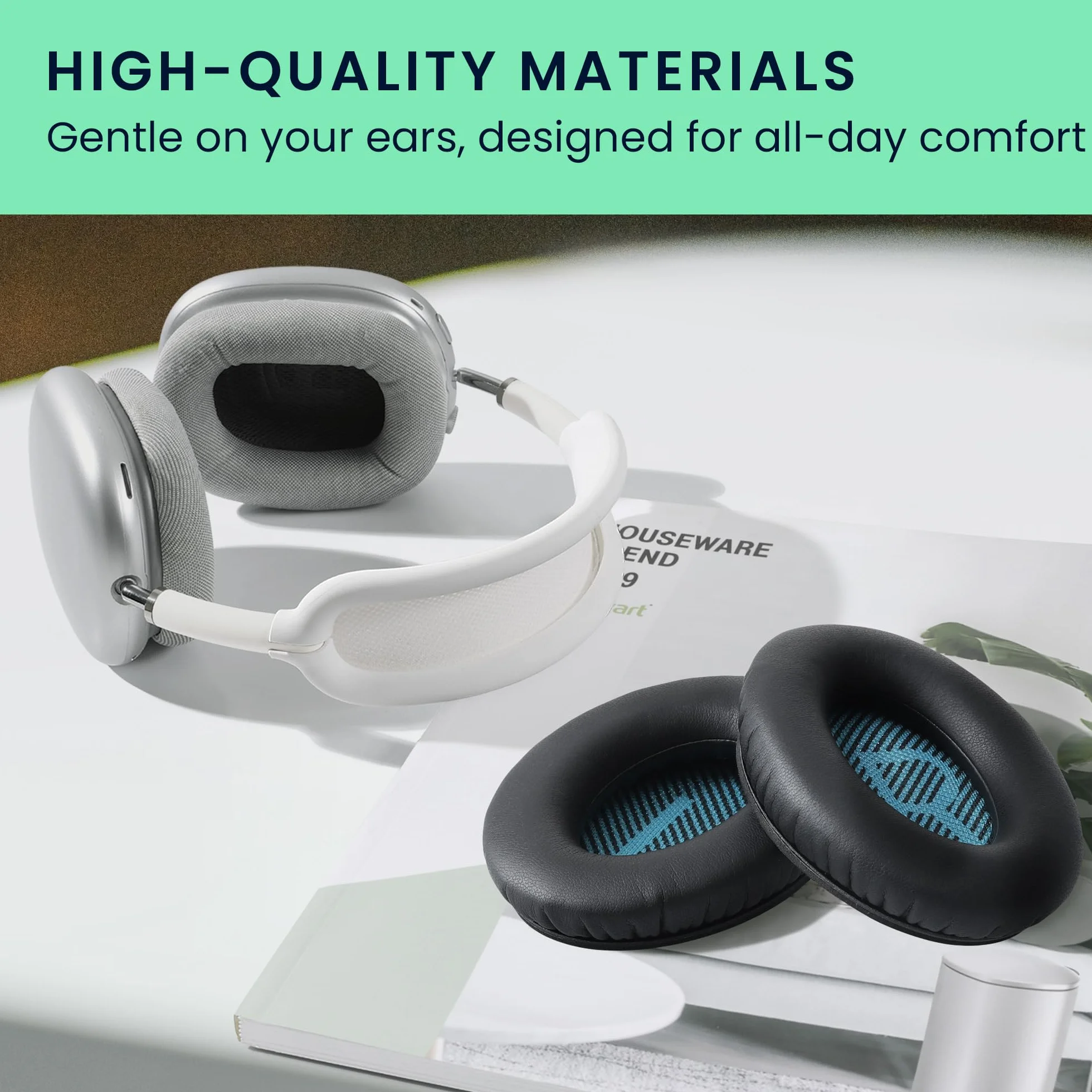 kwmobile Cuscinetti Compatibile Bose Soundlink Around-Ear Wireless II Pad Over Ear Simil Pelle Nero