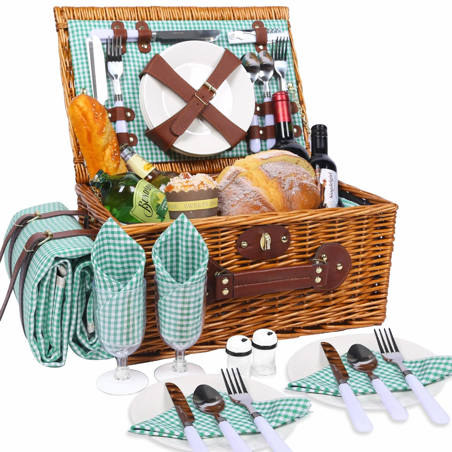 Set di cestini da picnic HYBDAMAI per 4 persone con scomparto refrigerante e coperta da picnic impermeabile