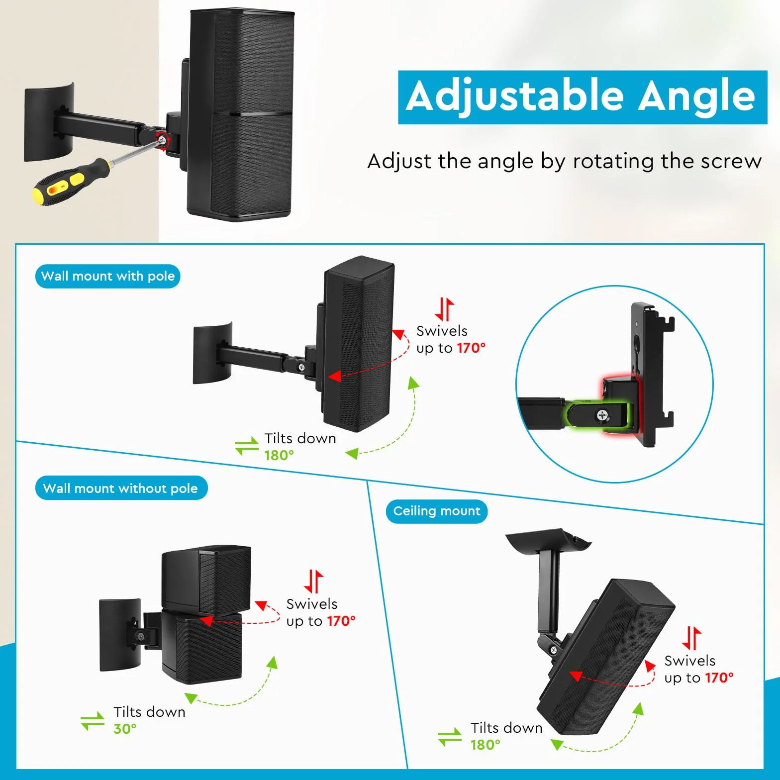 Bose UB-20 UB-20 Series II WB-50 II Supporti per altoparlanti a parete soffitto Braccio regolabile angolazione personalizzabile Nero