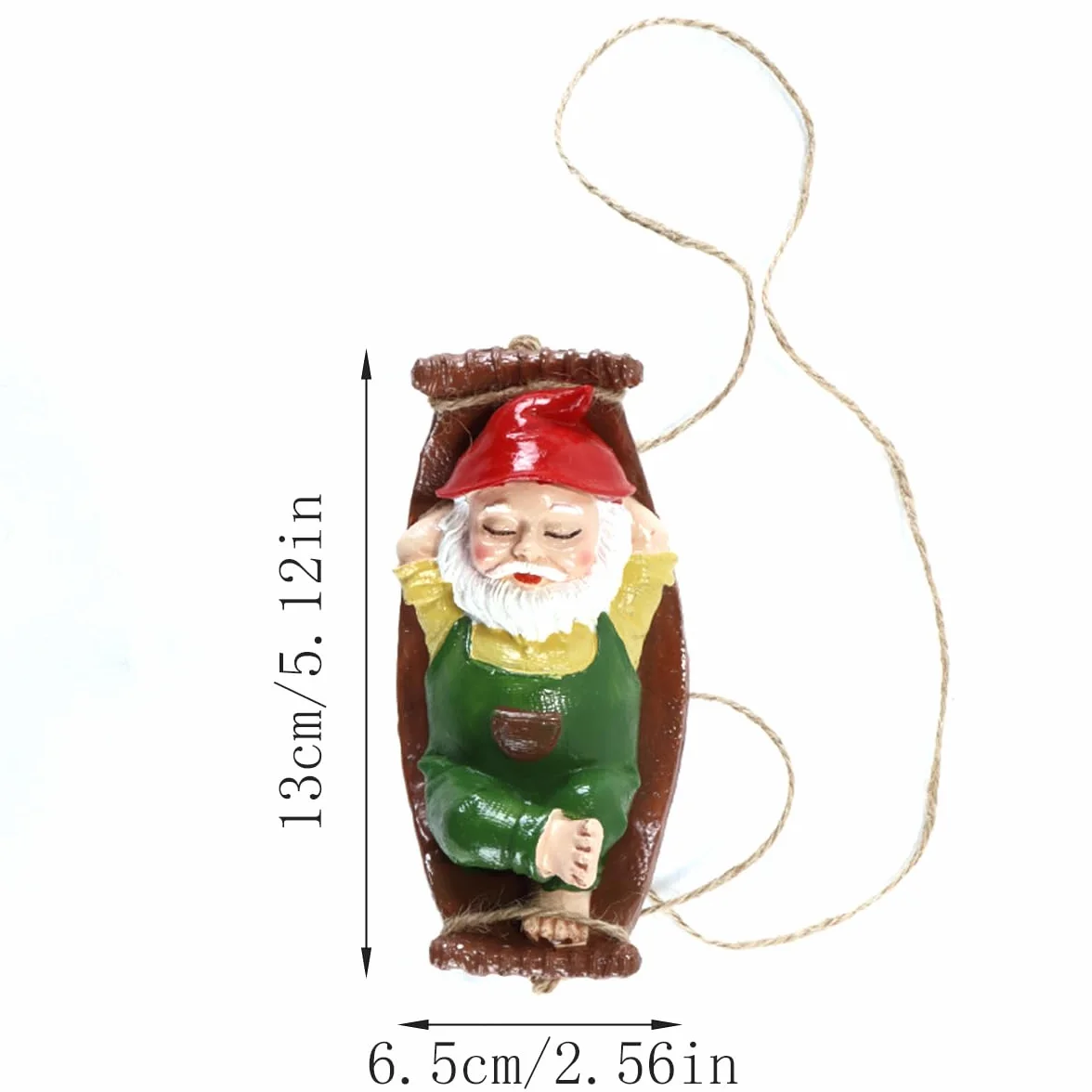 Alide Statua di gnomo da giardino con amaca, decorazione in resina per esterni, impermeabile, ornamento per patio, cortile, prato, verde, 7 x 8,5 x 14 cm