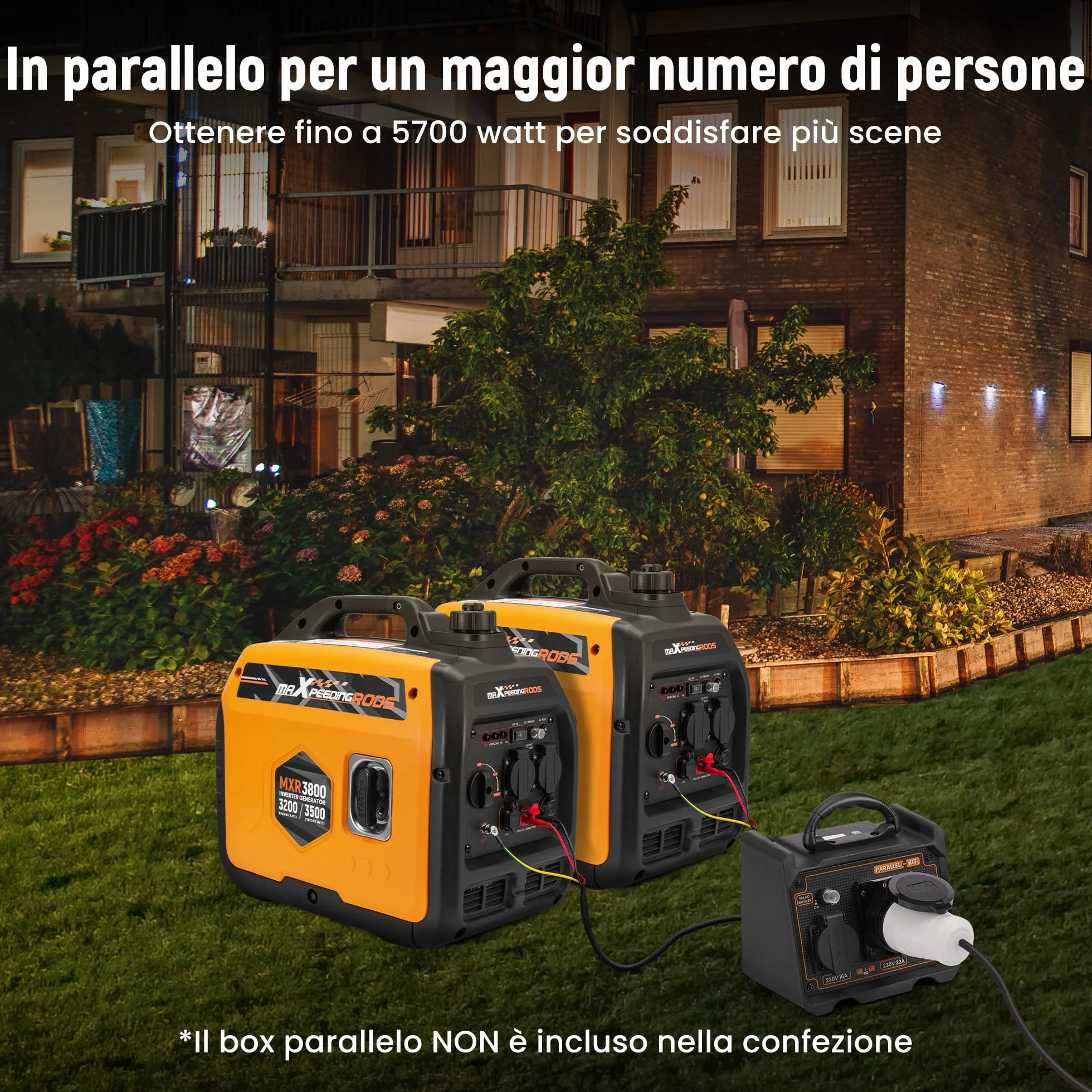 maXpeedingrods Generatore di Corrente 3500W, Portatile Generatore Inverter a Benzina 4 Tempi con 2 prese da 230 V / 2 USB / 1 presa da 12 V CC, Modalità ECO Per RV, Camper e Emergenze