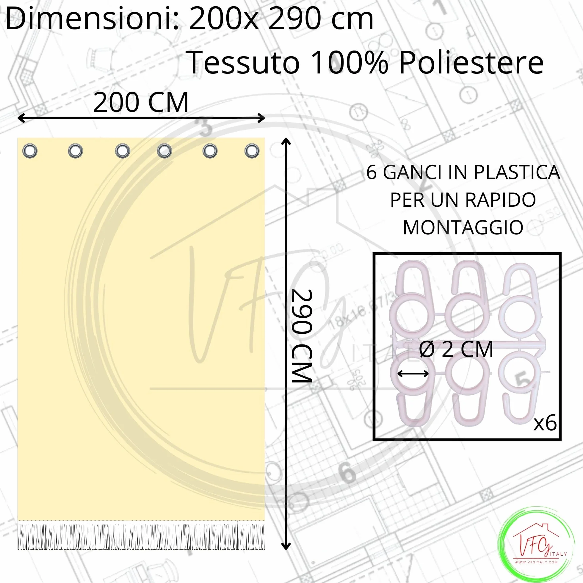 Tenda Sole Esterno 200x290 BEIGE Poliestere Lavabile Ganci Anelli