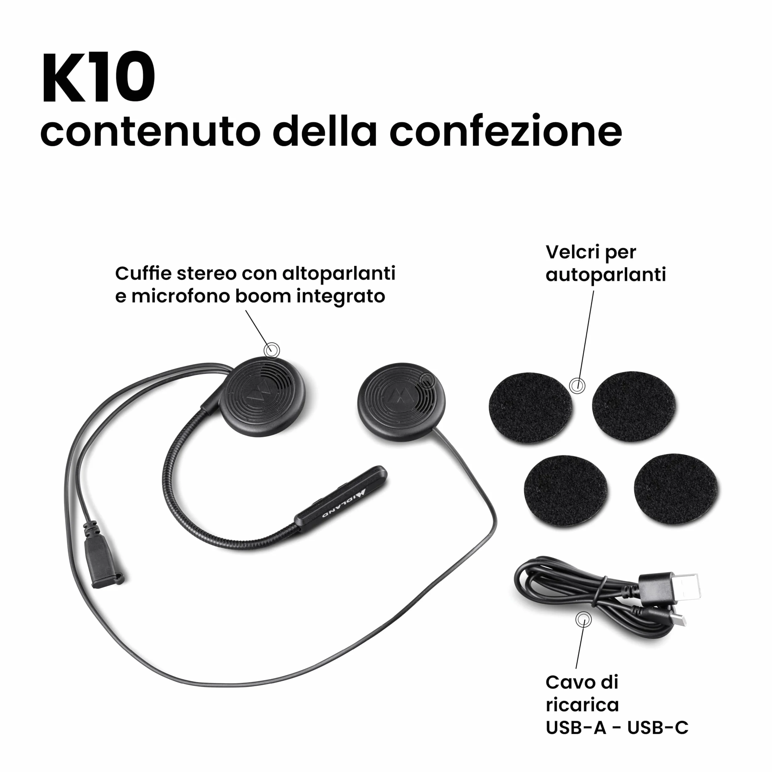 Midland Auricolare Bluetooth 5.2 Singolo Lokui K10 per Motociclisti Urbani con Filtro Anti-Rumore, Ricarica Rapida
