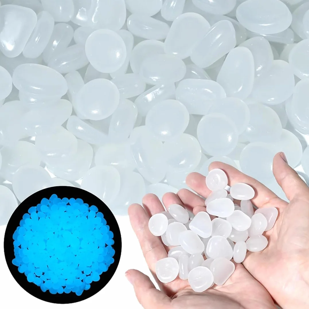 100 Pezzi Pietre Luminose per Giardino, Arredo Giardino, Decorazioni Giardino, Terrario, Sentieri, Cortile, Vaso di Fiori, Acquario, Piscina (Bianco)
