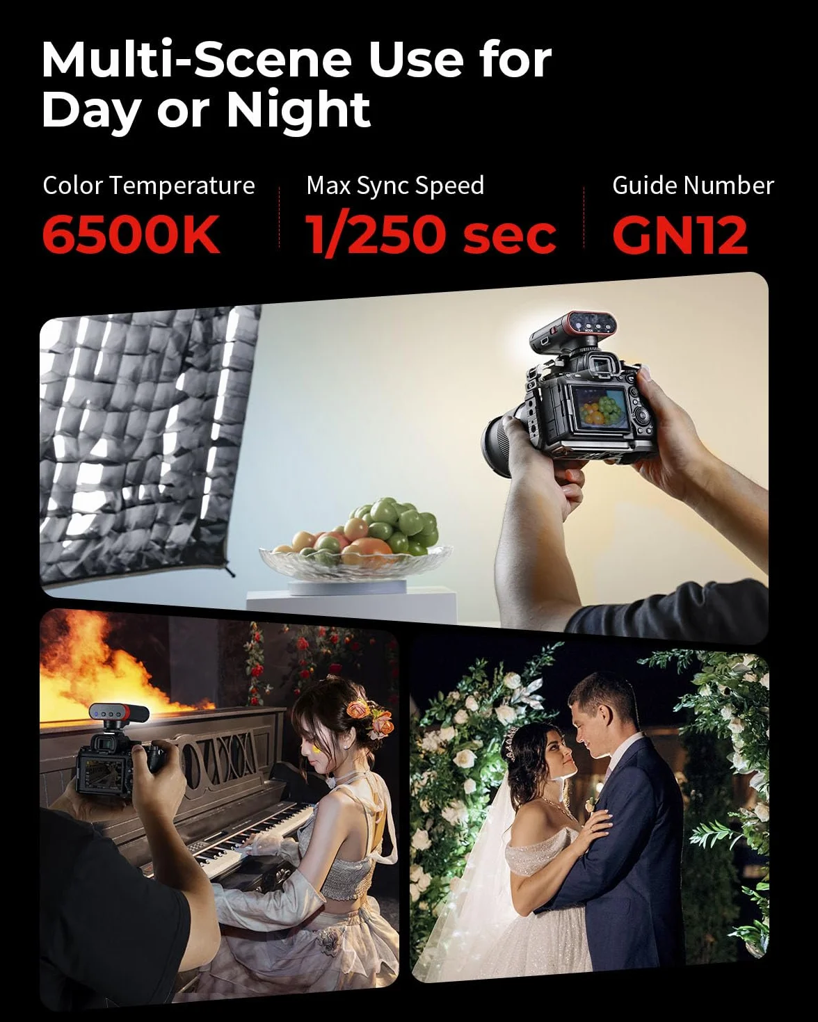 SMALLRIG RS20 Mini Speedlite Flash, fotocamera portatile Flash con batteria 2000 mAh, 12 flash indice, ricarica USB-C