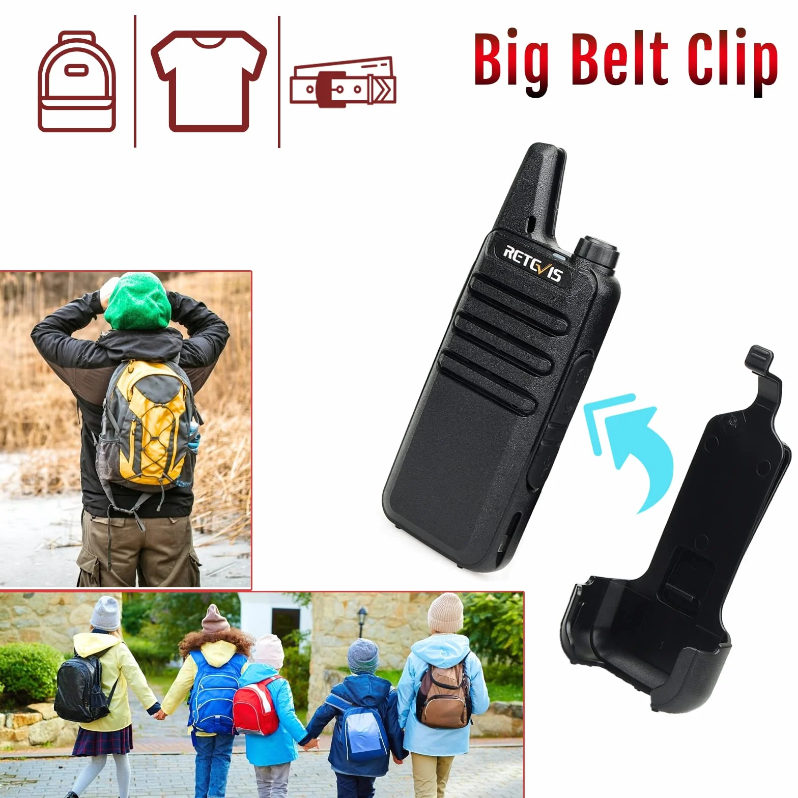 Retevis RT622 Walkie Talkie PMR446 Licenza-libera Mini Ricetrasmittente VOX Portatile Ricaricabili Nero 2 Paia