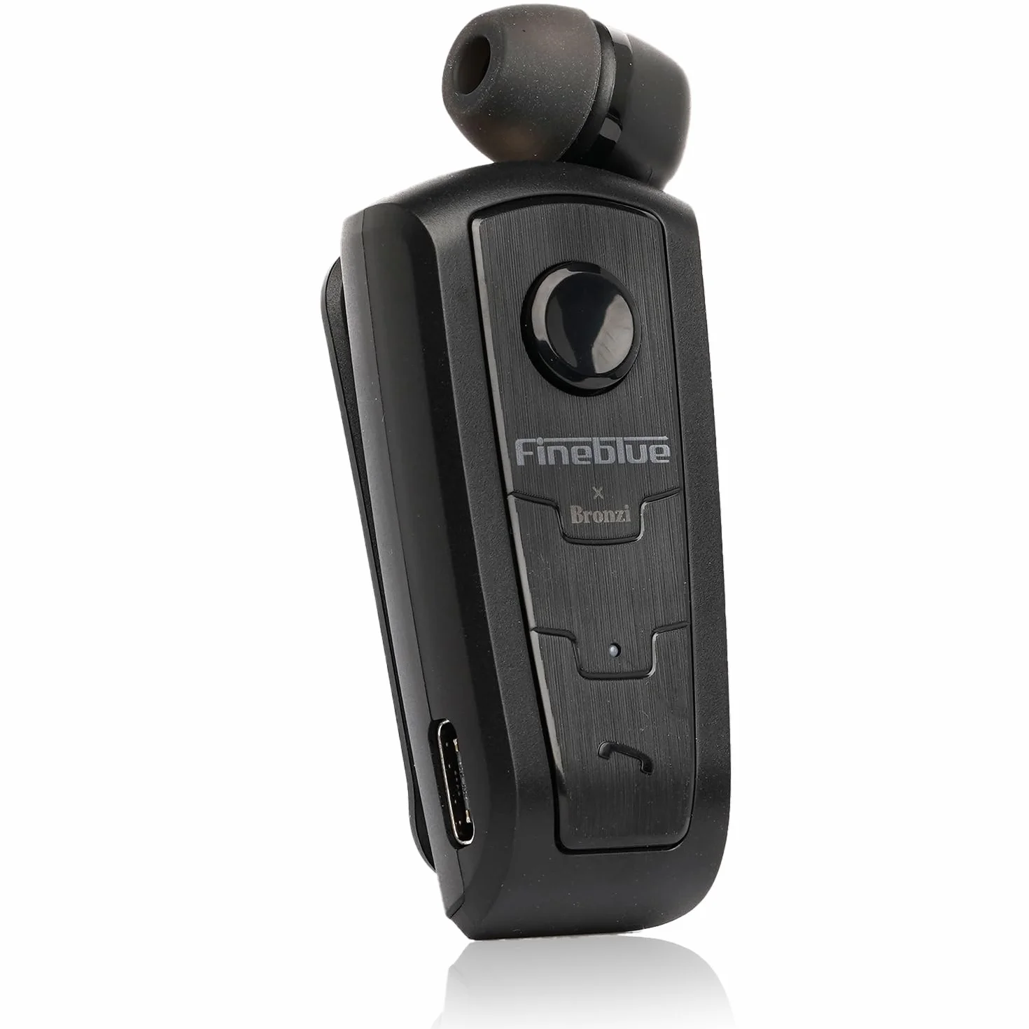 Fineblue F910 Auricolari Bluetooth Smartphone Con Clip Filo Retrattile In Ear Avviso a Vibrazione Microfono Cancellazione Rumore Nero