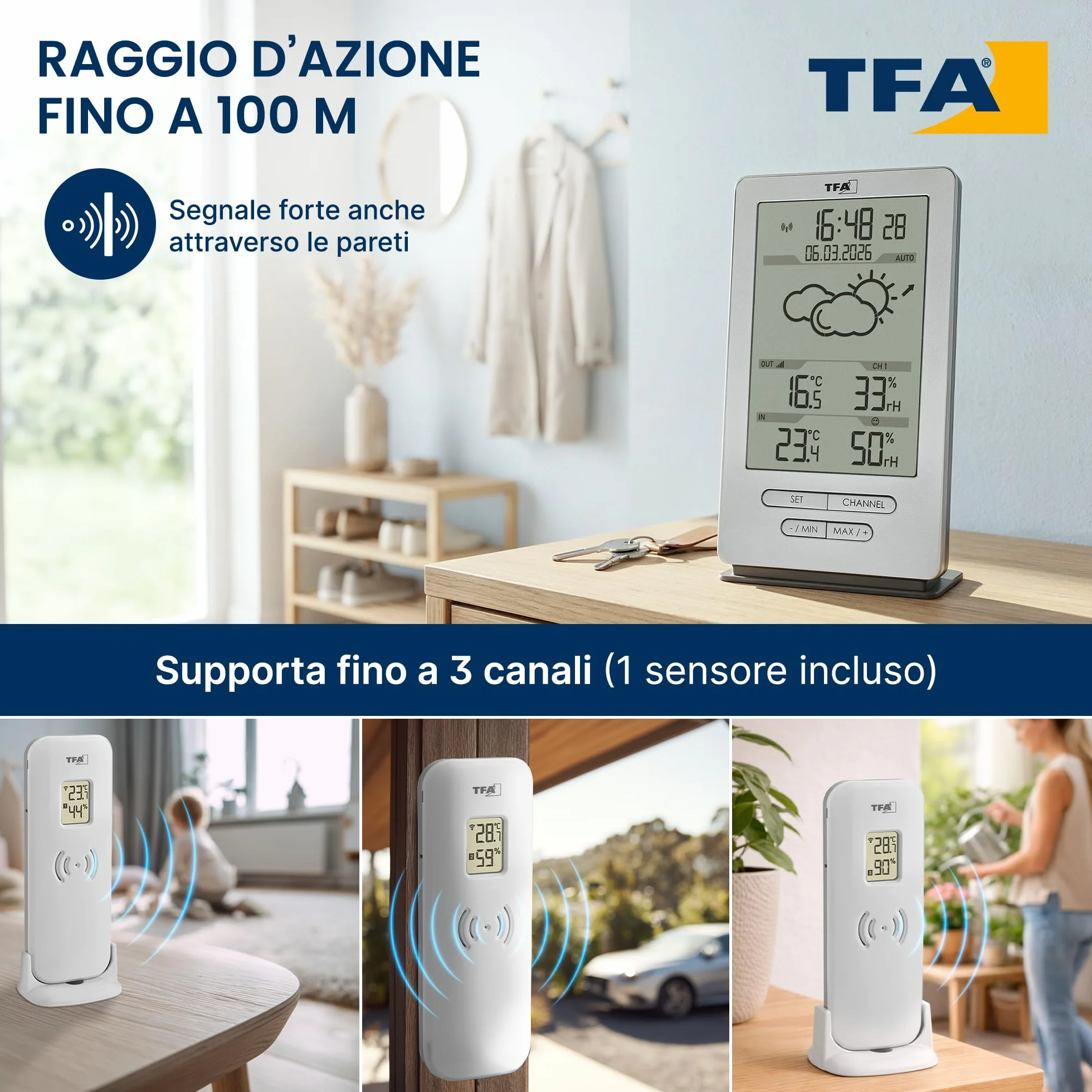 TFA Dostmann stazione meteo wireless 35.1162.54 argento