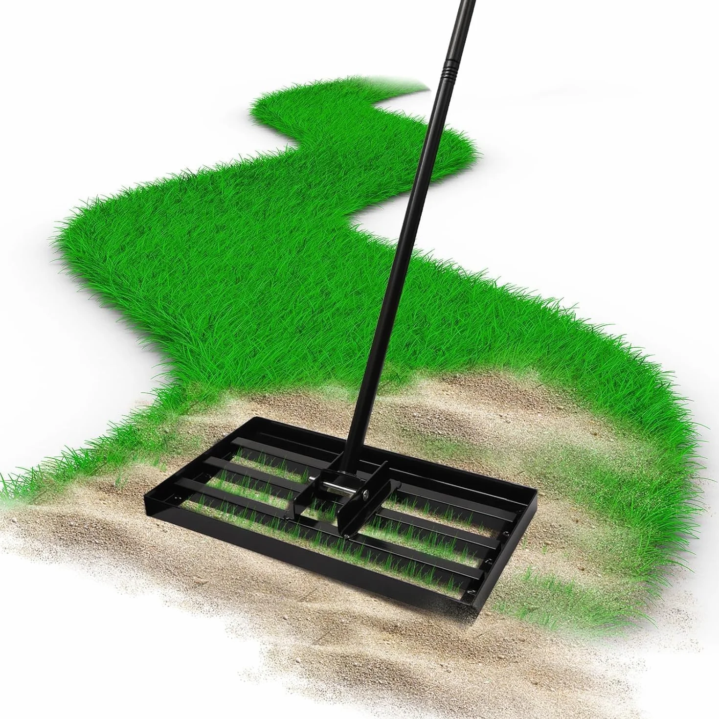 Livellatore per prato, Rastrello per prato, 75 x 25 cm, lunghezza manico 213 cm, acciaio inox, manico regolabile, strumento professionale per la cura del prato per giardini (75cm*25cm*213cm)