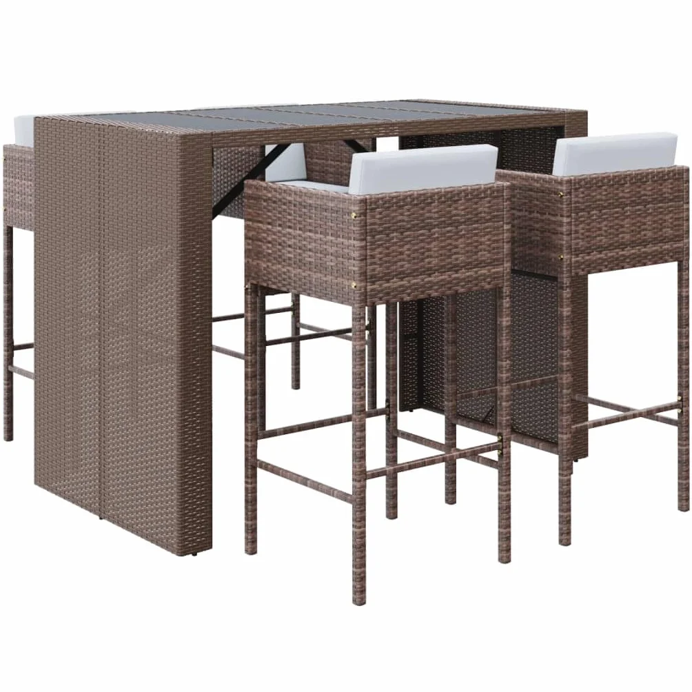 vidaXL Set Bar da Giardino 5 pz con Cuscini in Polyrattan Marrone