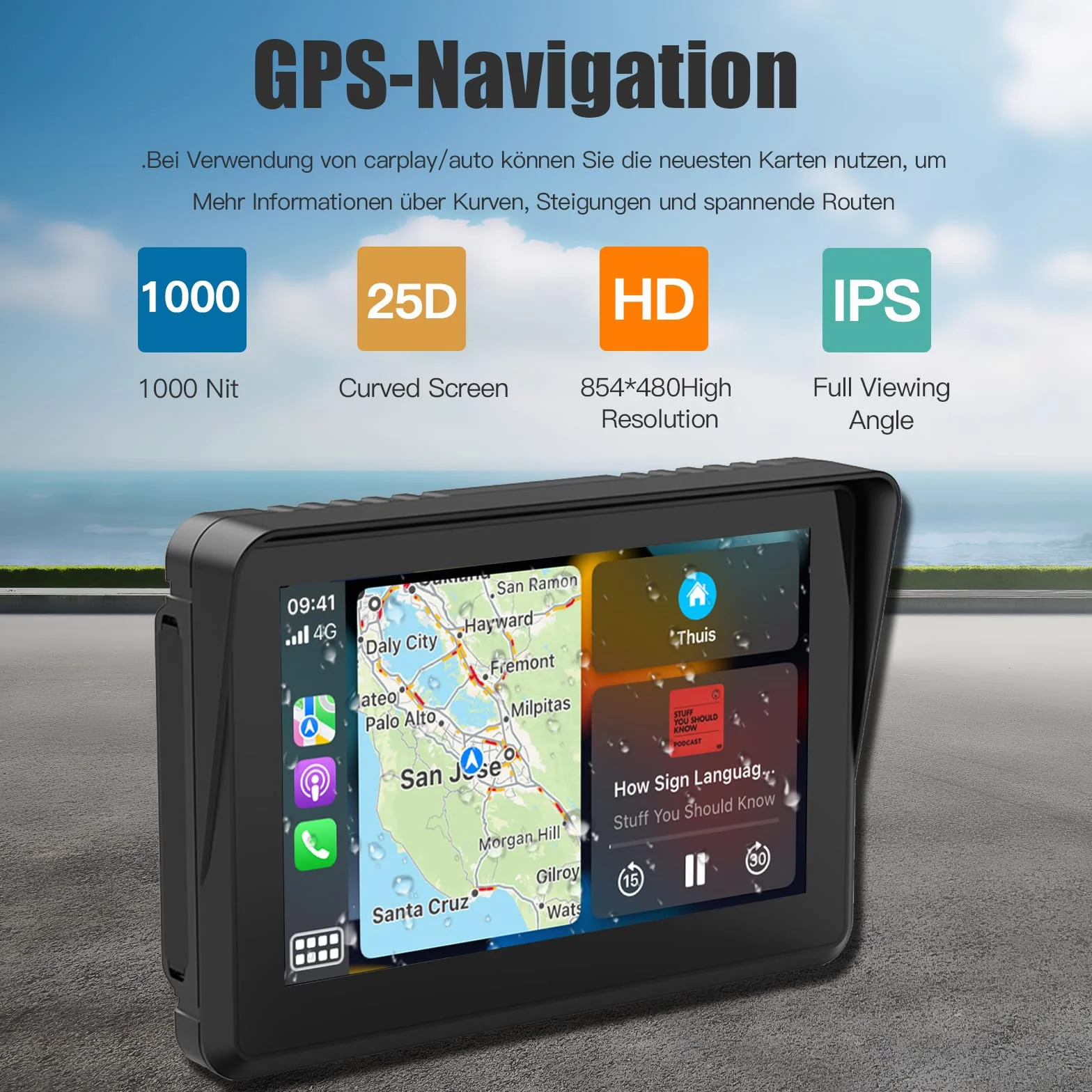 Moto Touch Screen CarPlay 5 Pollici GPS Portatile Wireless CarPlay Android Auto IPx7 Impermeabile Antifurto Siri Google Assistant