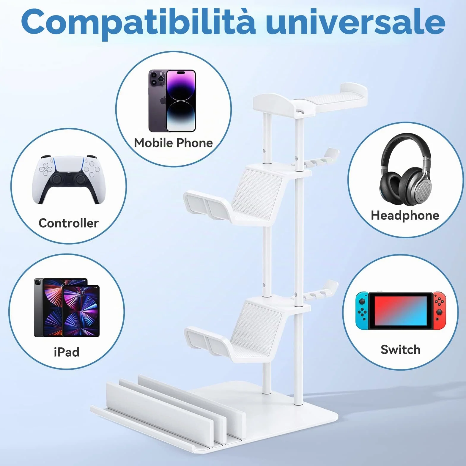 KDD Porta Cuffie Gaming da Scrivania in Alluminio, Stand Supporto Universale per Controller/Switch/iPad/Telefono, Bianco