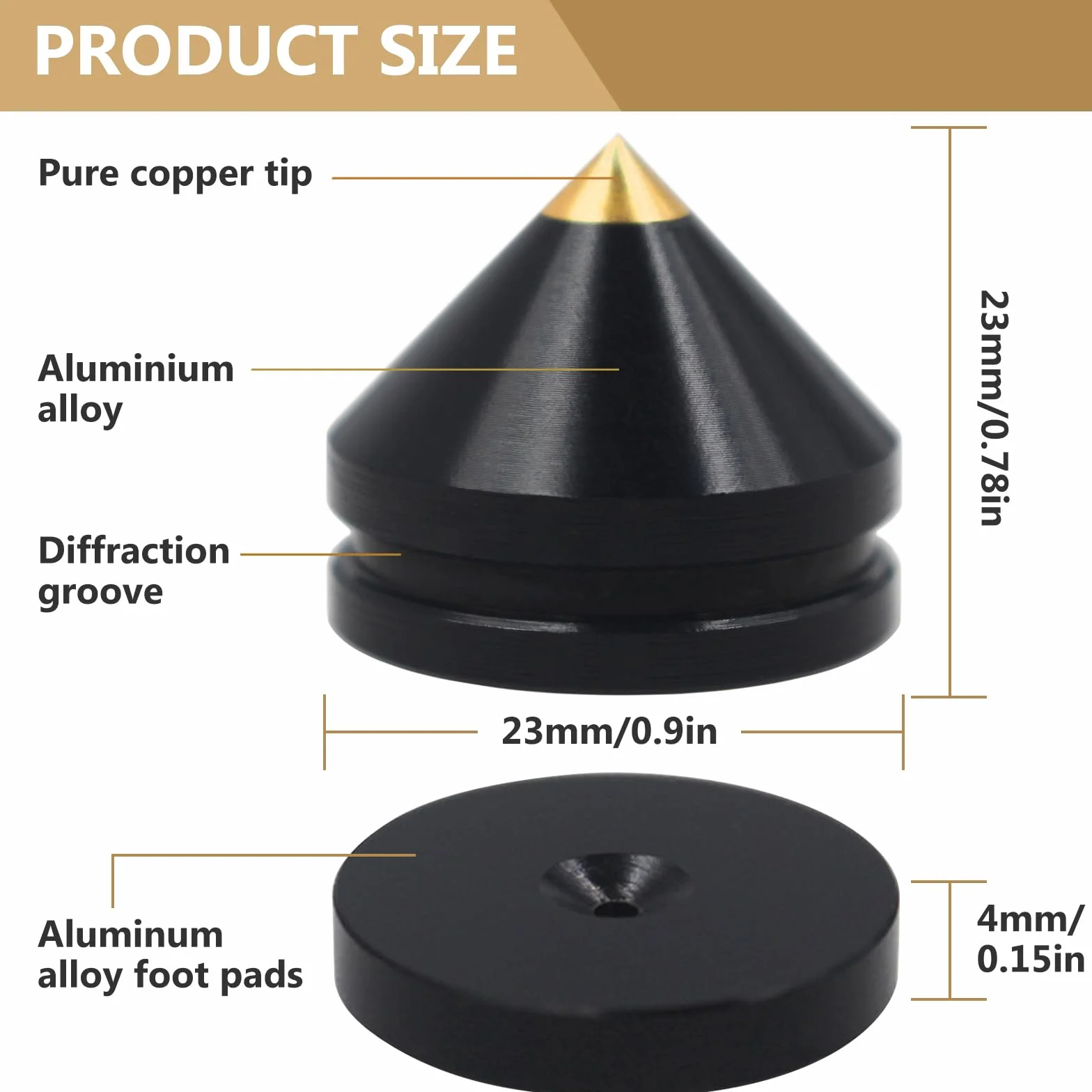 Punte per subwoofer in lega di rame 8 pezzi con 16 tappetini antiscivolo per altoparlanti HiFi