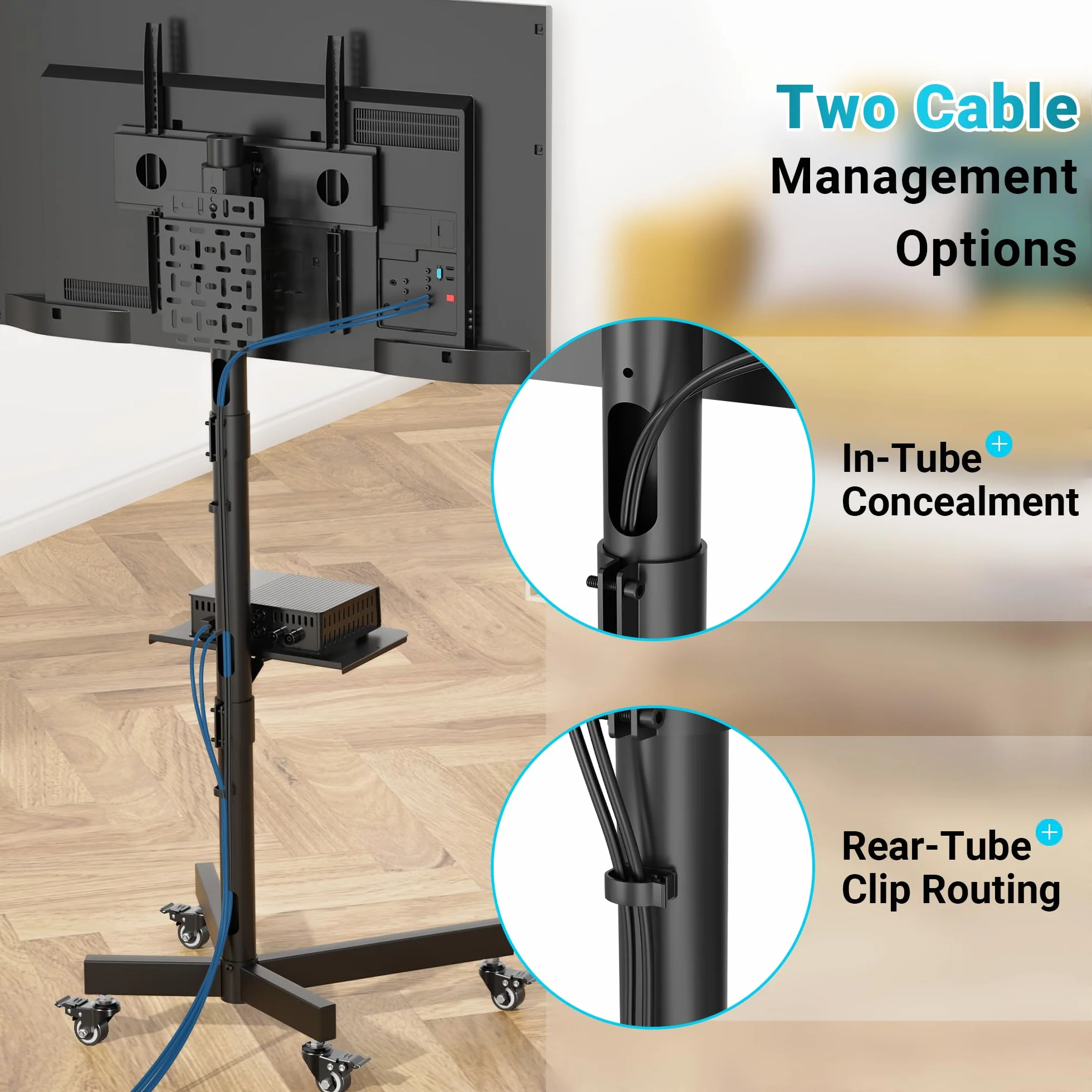 BONTEC Supporto TV da Pavimento per TV LCD/LED 23-60 Pollici, Carrello TV Mobile con Ruote, Altezza Regolabile, 40 kg, VESA 400x400 mm