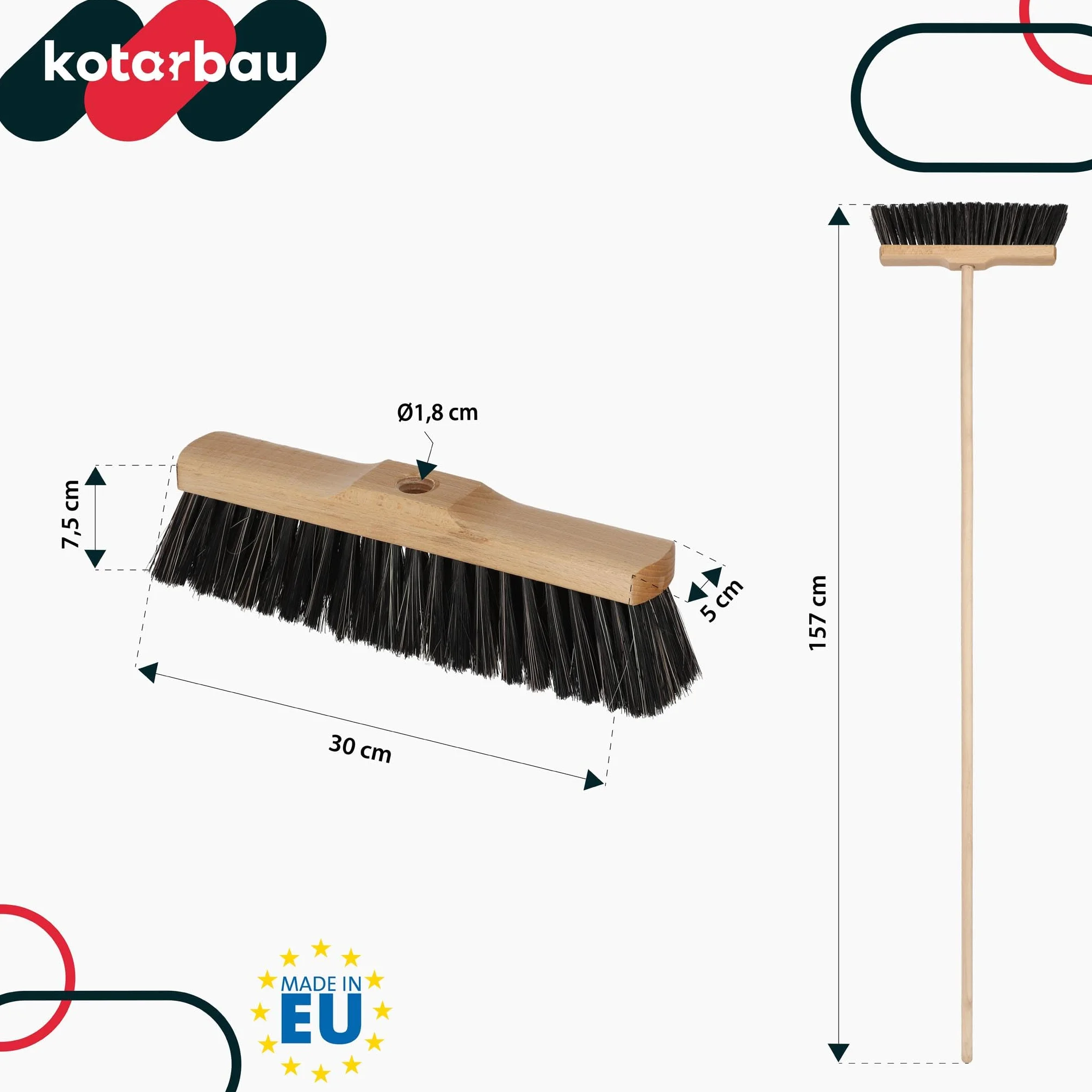 KOTARBAU® Scopa con Manico - 30 cm - scopa da esterno - Scopettone Industriale - spazzolone industriale - Marrone - per Esterni e Interni - per Giardino - Casa - Ufficio