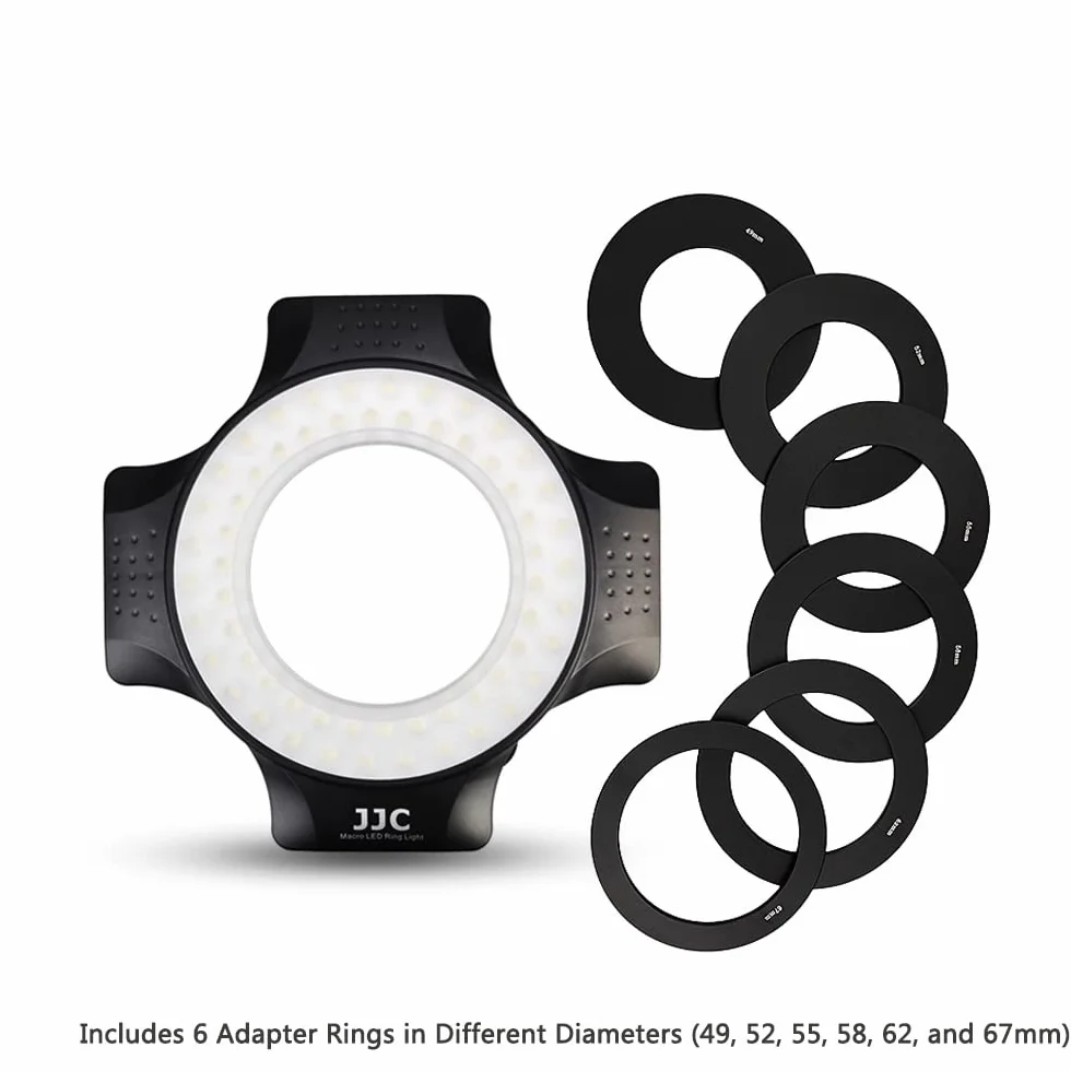 JJC Macro Ring Light LED 60 LEDs High Intensity Flash Diffuser for Canon Sony Nikon Olympus Fuji DSLR Lenses 49-67mm